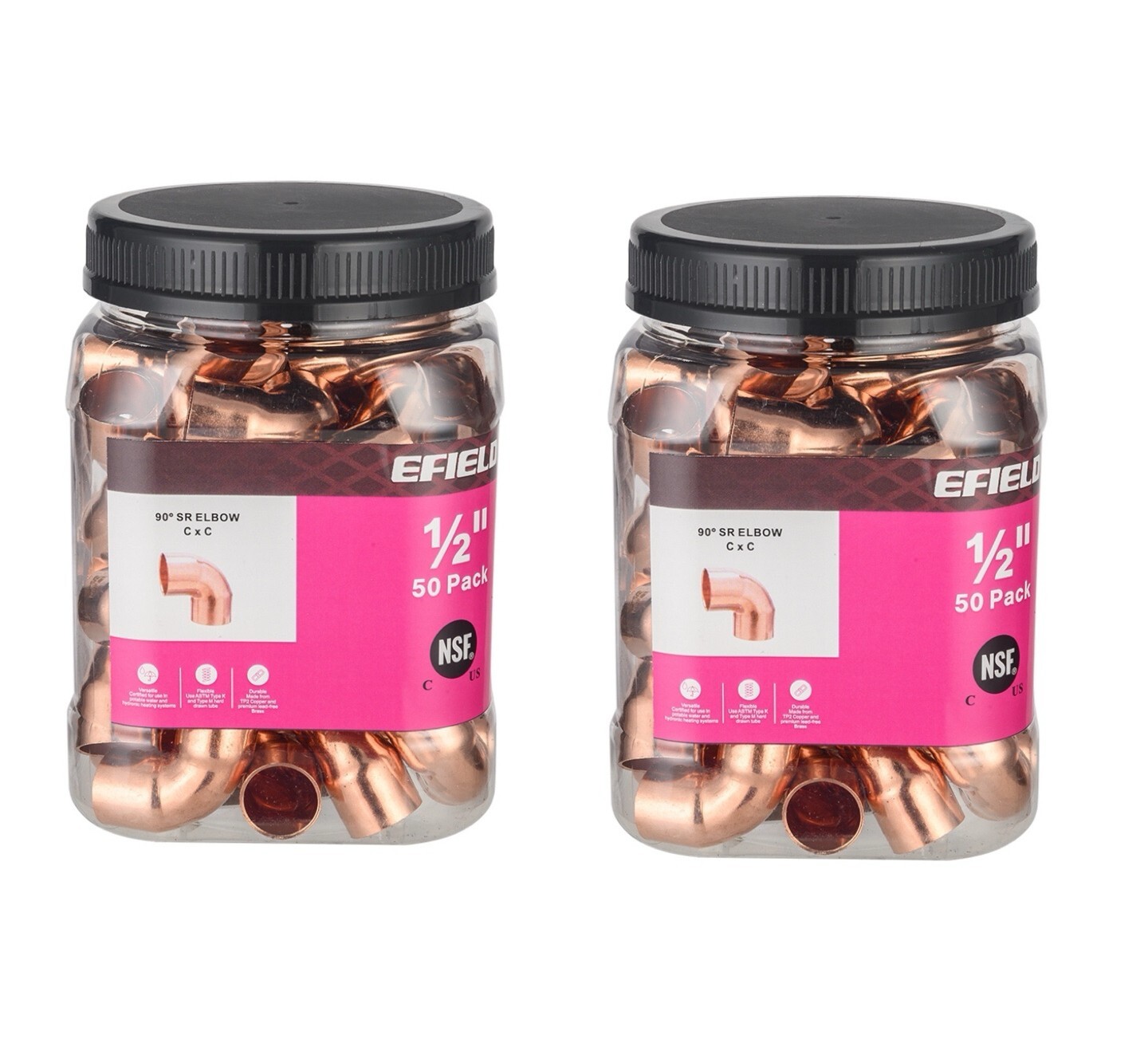 Pro 100 Pack EFIELD 1/2" C X C 90 Degree Elbow , Copper Solder Fittings, No Lead