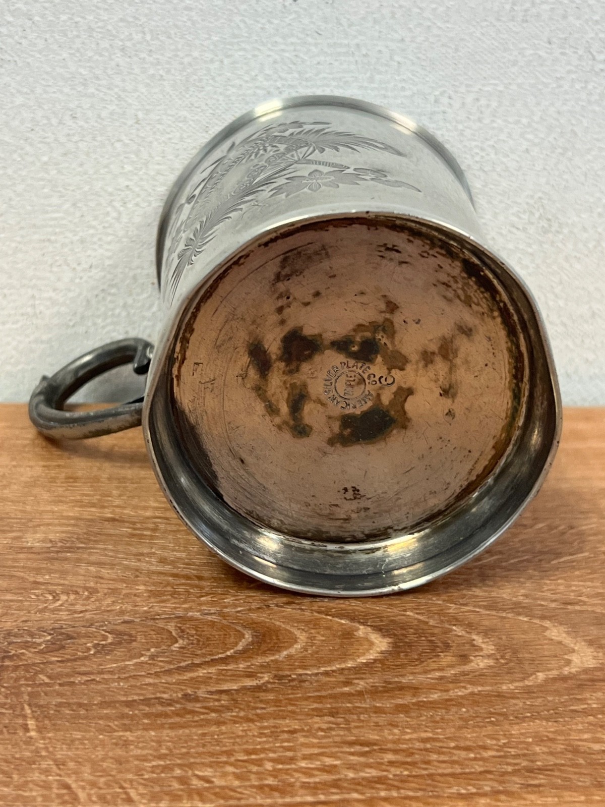 American Silver Plate Co Antique Cup Mug Engraved Fan Design