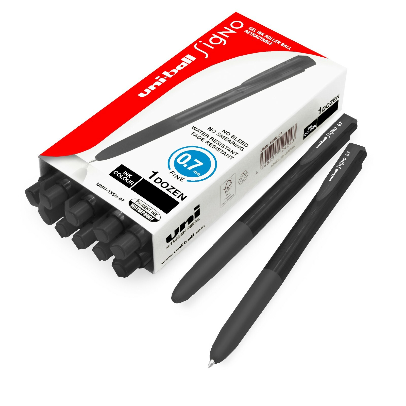Uni-Ball Signo UMN-155-07 Gel Ink Retractable Rollerball Pen 0.7mm Nib