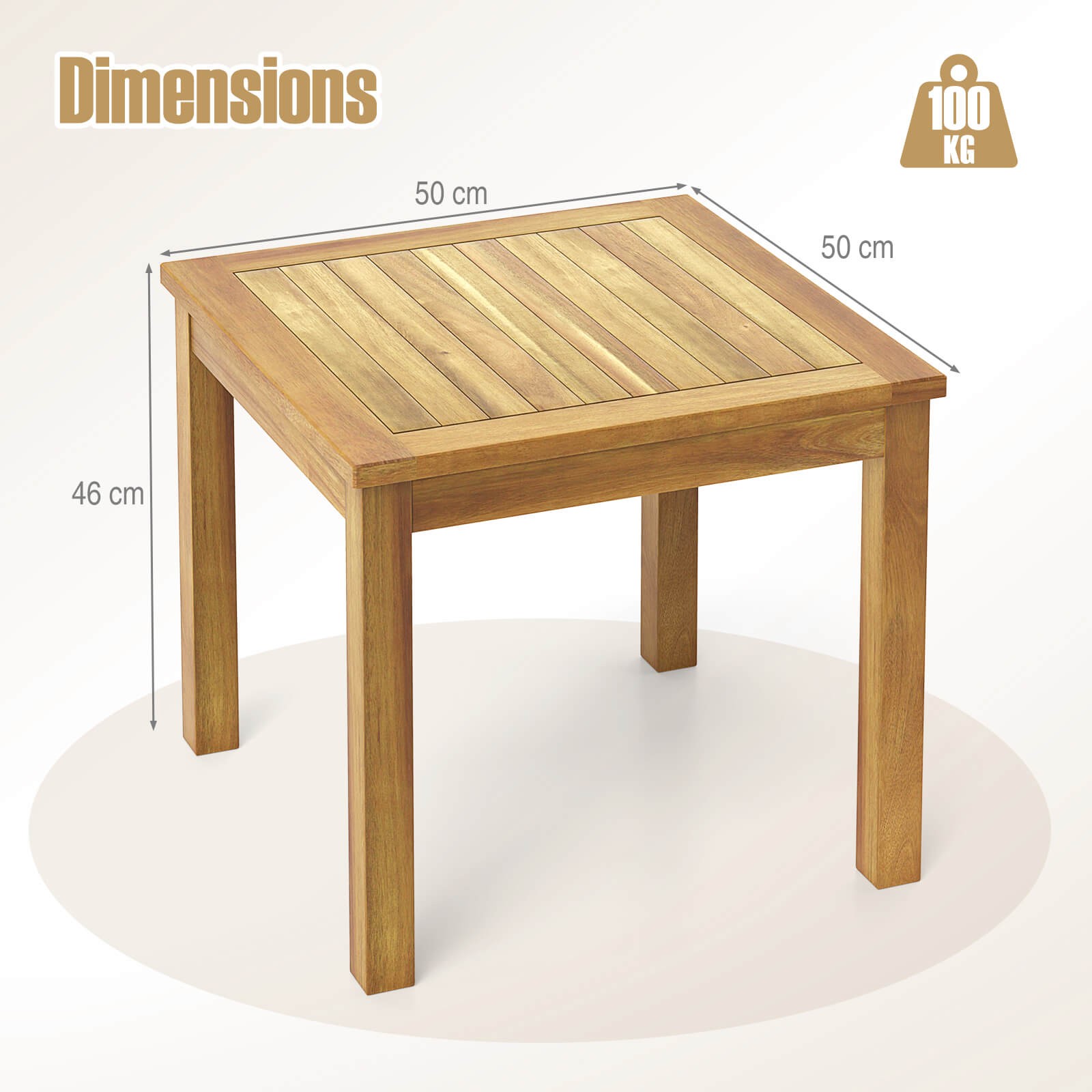Outdoor Square Teak Wood End Table Coffee Table for Porch Deck Garden Patio