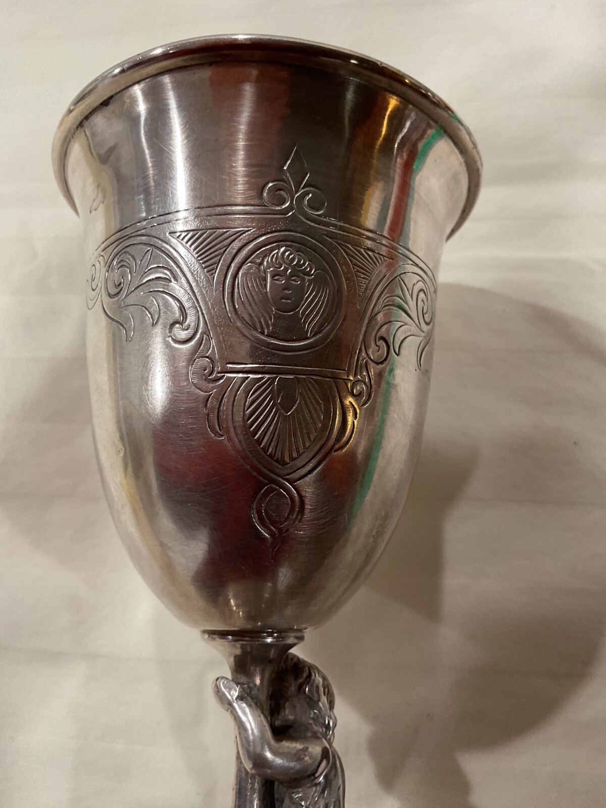Antique Art Nouveau Silver Plate Goblet Webster Mfg Co Boy Figure Etched Liggett