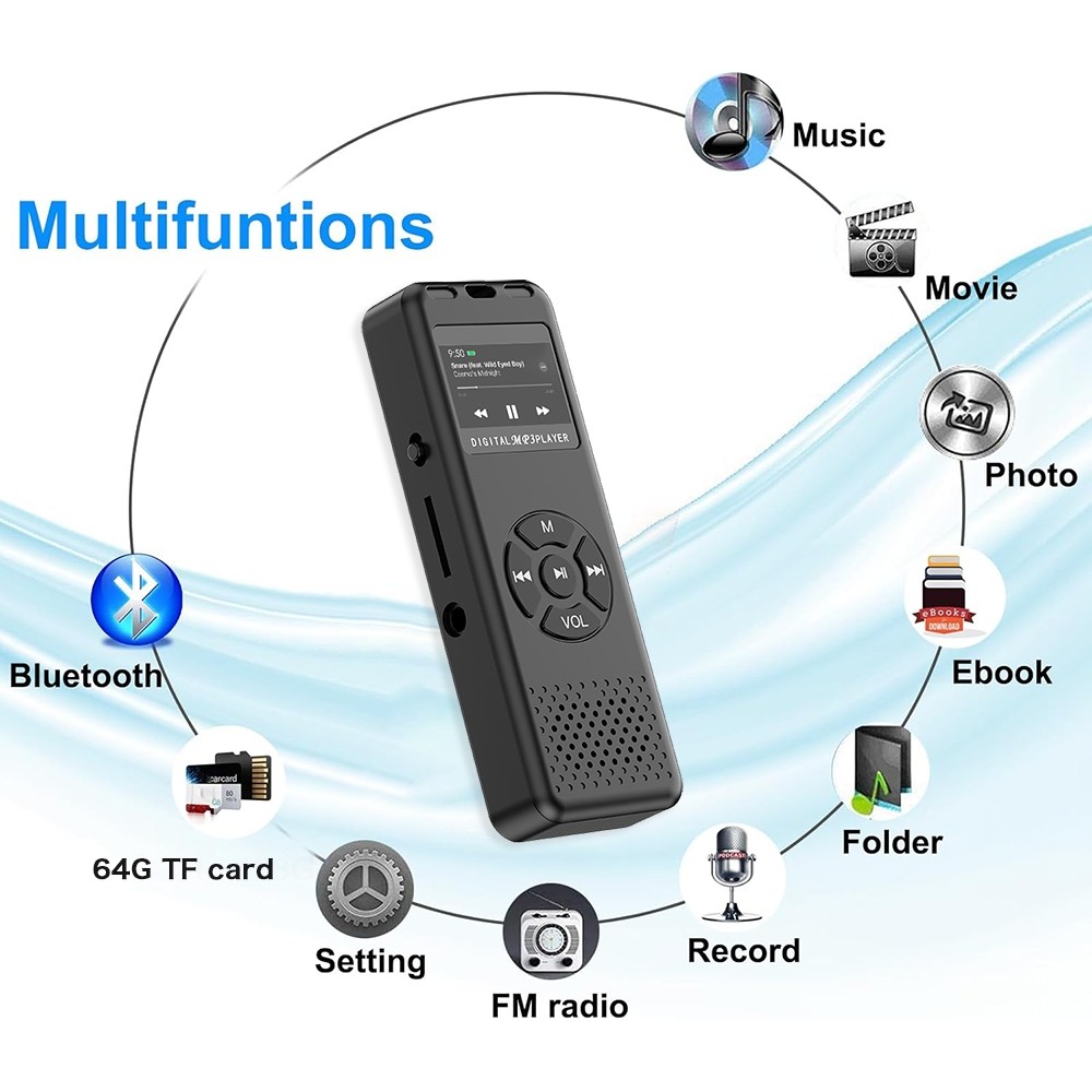 64GB Digital Voice Recorder w/ Playback FM radio Audio Recording & Play Music
