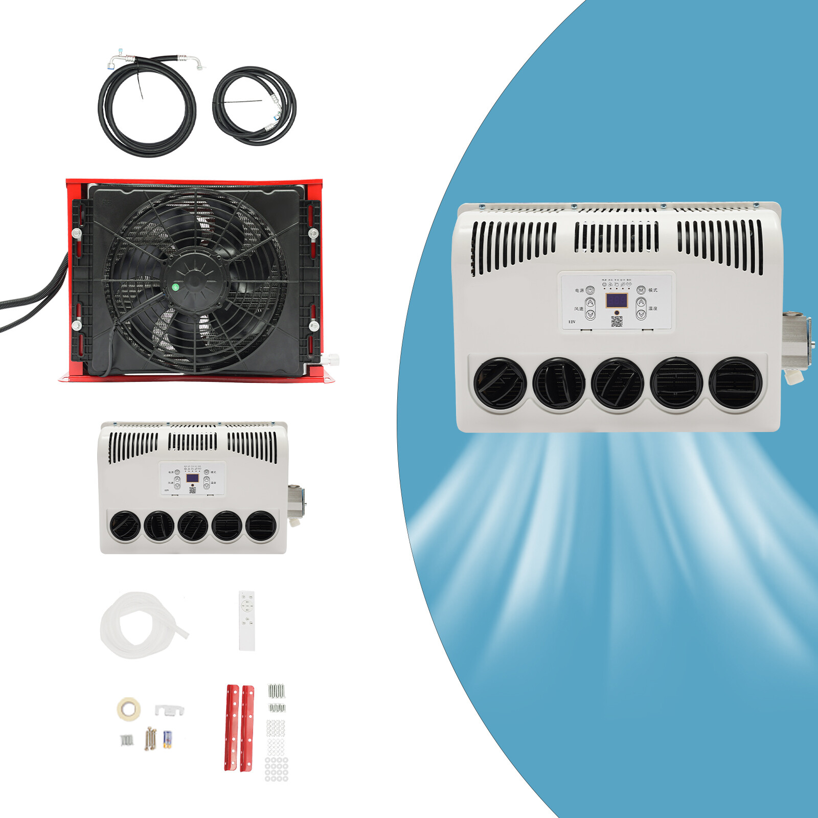 12V 11000 BTU Truck Cab AC Air Conditioner Split Fit Semi Trucks Bus RV Caravan