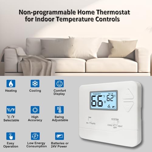 NonProgrammable Thermostat for Home, Digital Energy-Saving White