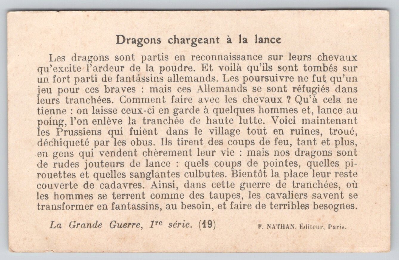 The Great War First Series Dragons Charging Lances French Victorian Trade Card