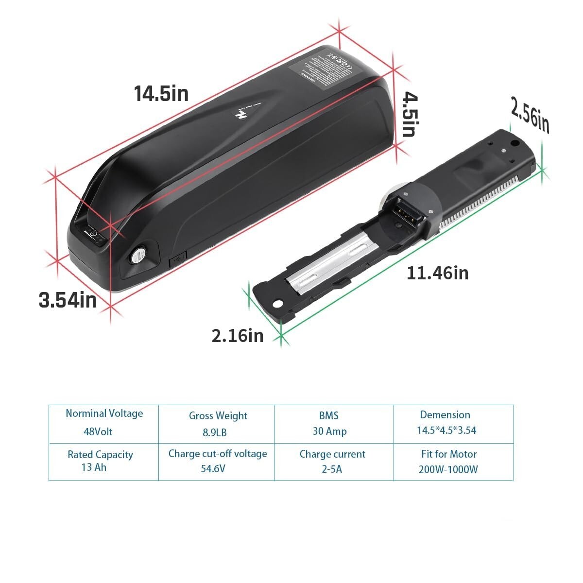 Hailong 48V 12.5Ah 15Ah 20Ah Ebike Battery Lithium For 200W-1500W Motor 30A BMS