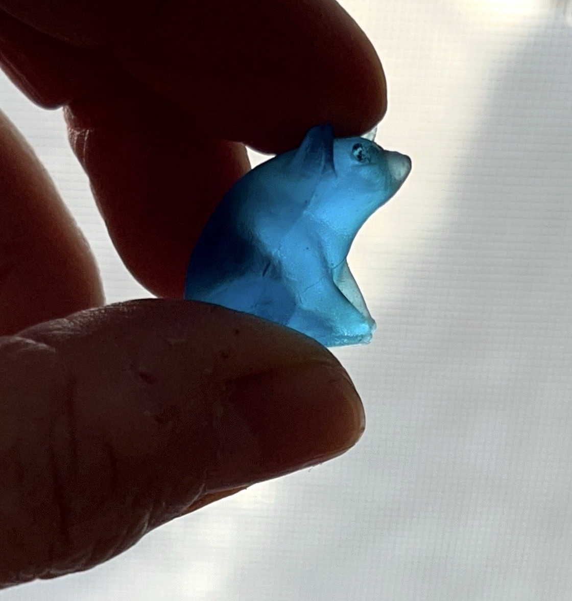 Antique 1920's? Blue Satin Czech Glass Pig/Boar Cracker Jack Charm Prize