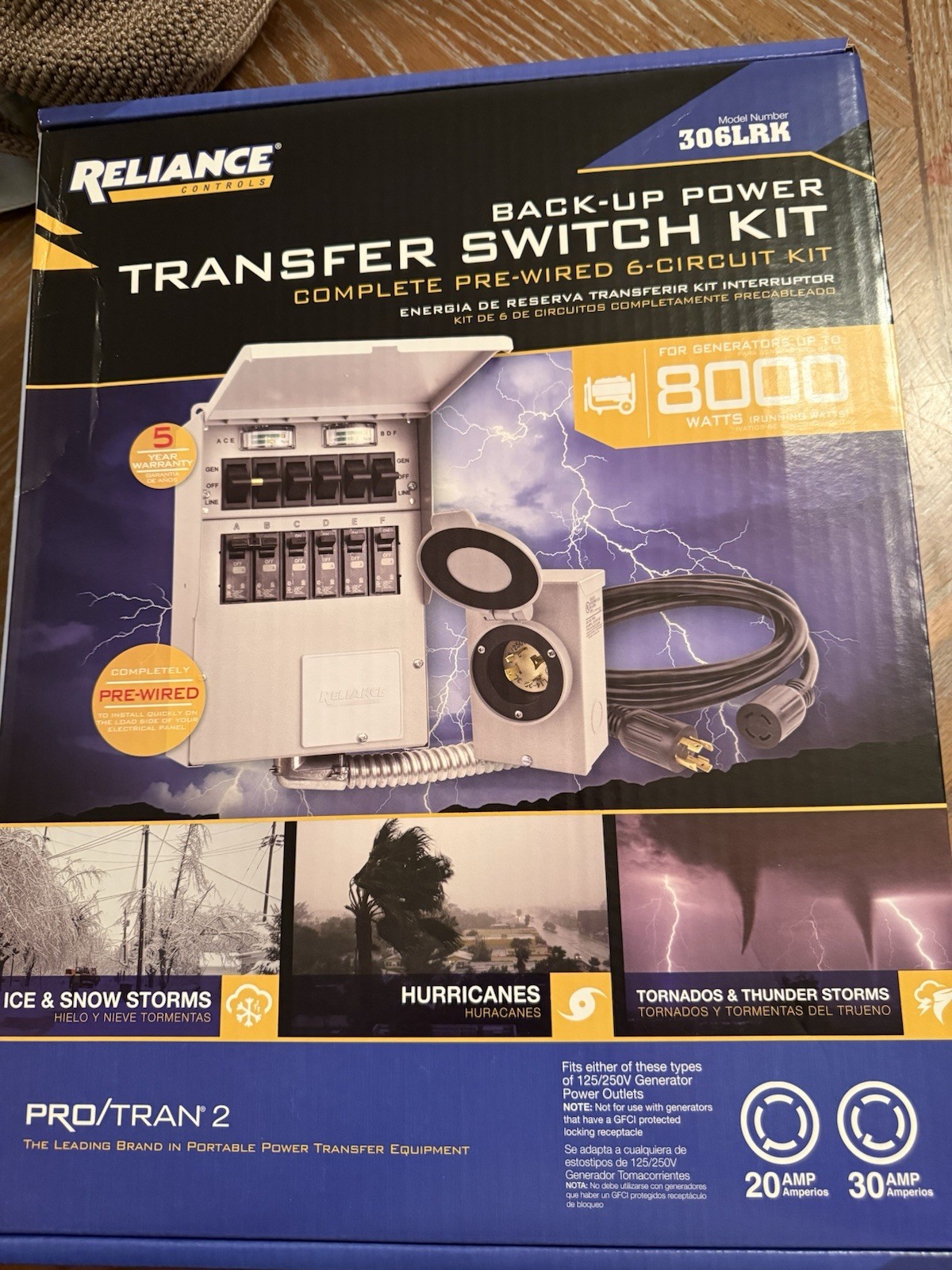 Reliance Controls 306LRK Manual Transfer Switch Kit 30A 6-Circuit 8000 Watts