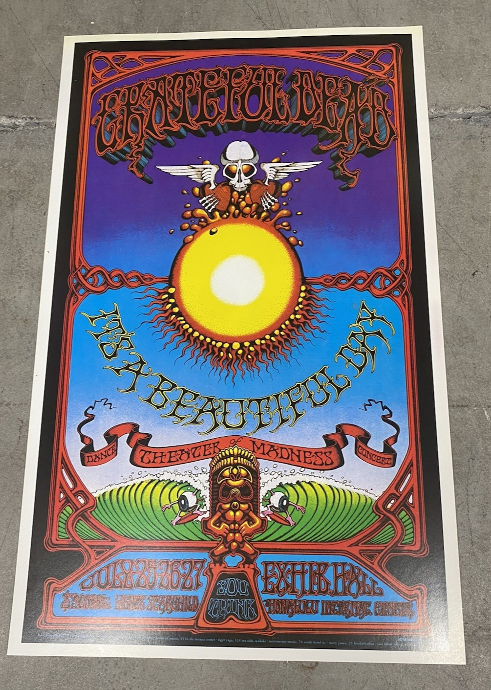 Vintage Grateful Dead Honolulu Hawaii Beautiful Day Concert Poster 2nd Printing