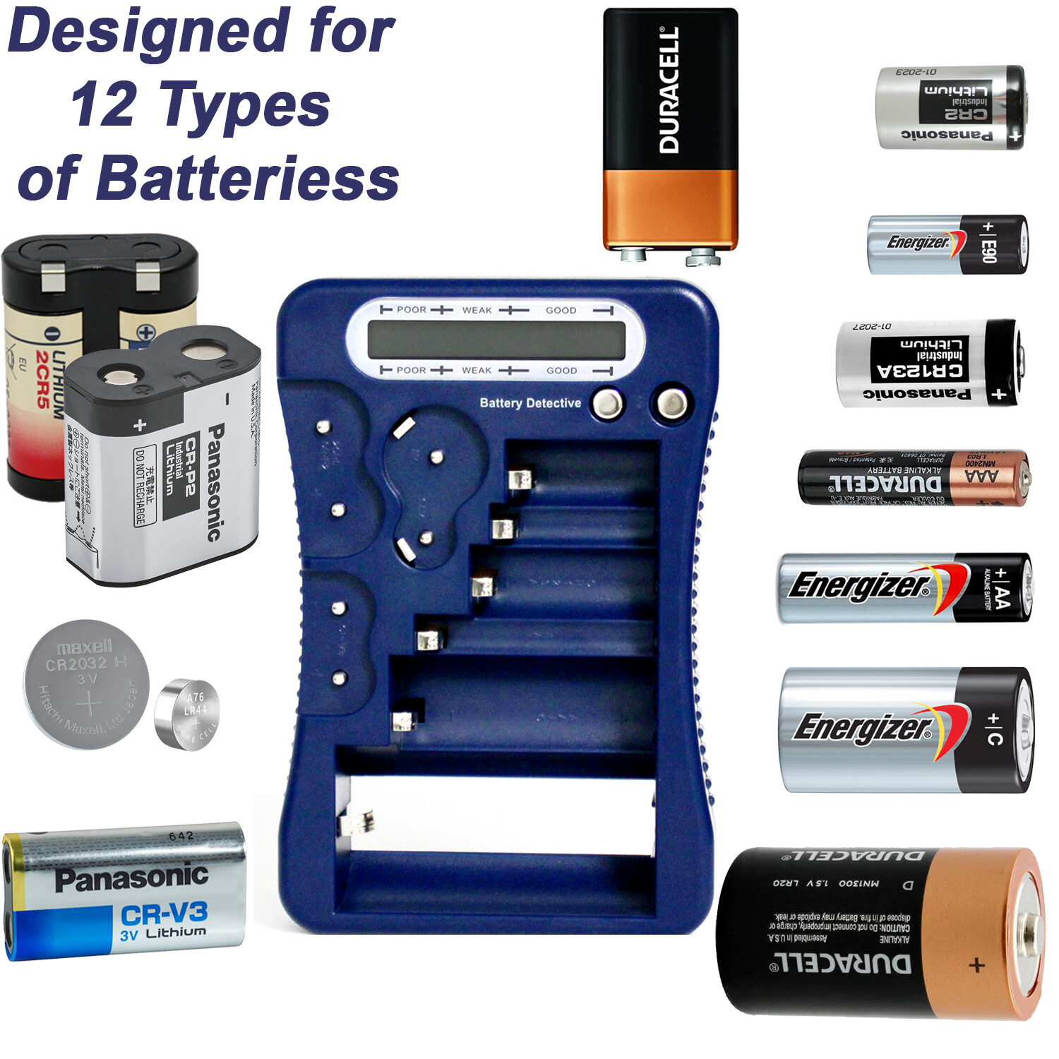 **BRAND NEW** 12-Type Battery Tester-Blue, LCD Display, for Household Batteries