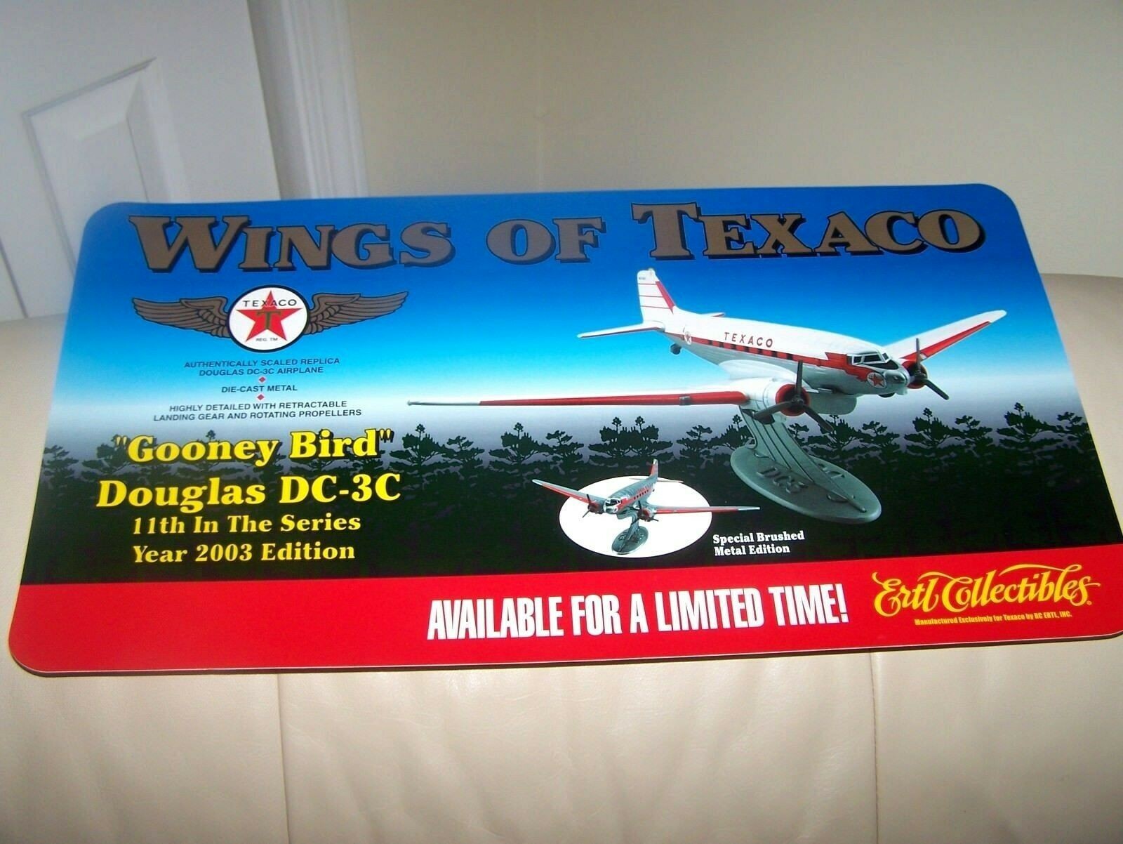 WINGS OF TEXACO DOUGLAS DC-3C GOONEY BIRD AIRPLANE STORE DISPLAY SIGN 2003 #11