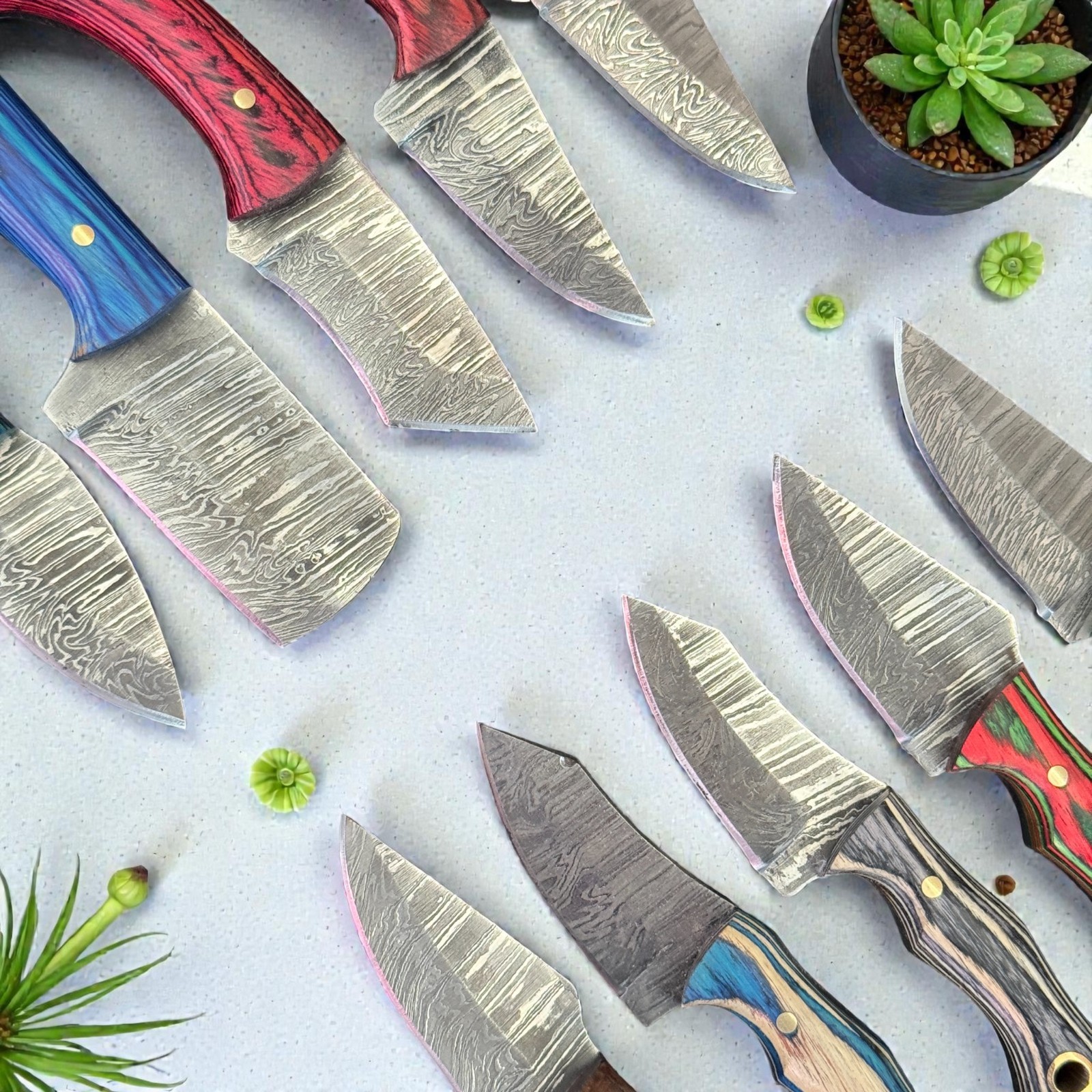 Hunting Knives | Lot of 10 | Damascus Steel | Pakka Wood Handle | D1211