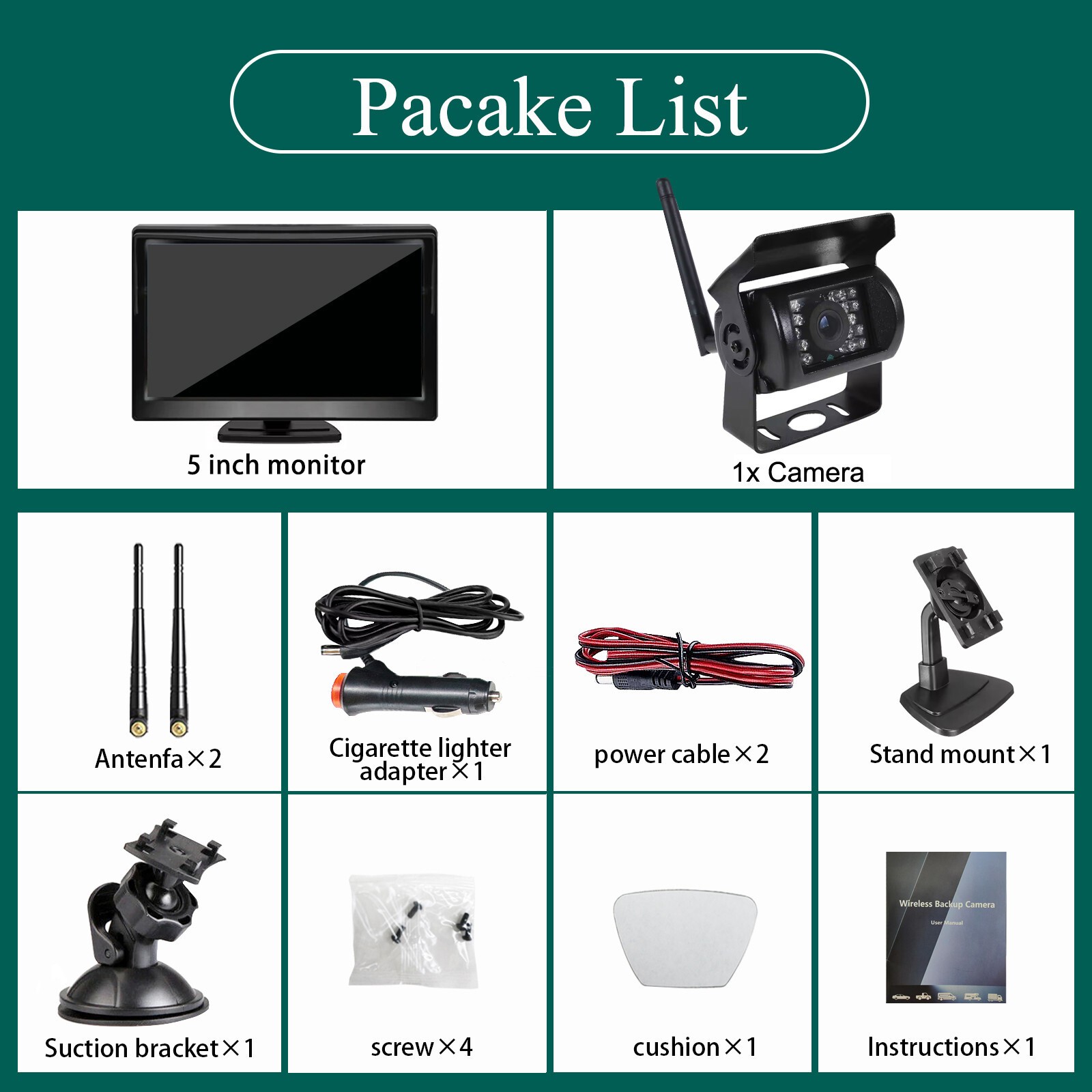 Digital Wireless Rear view Backup Camera 5" Car Monitor for Truck Camper Trailer