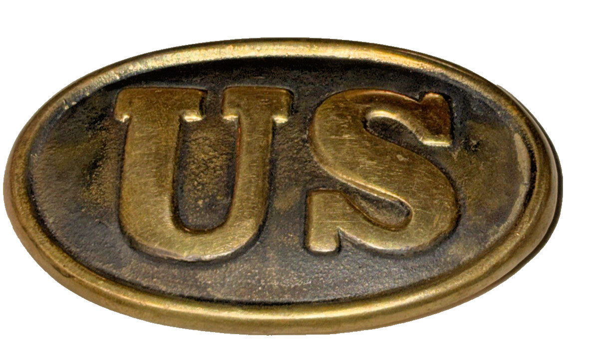 Union Civil War Belt Buckle Oval Brass US Military w Hooks Reenactment Vint LOOK