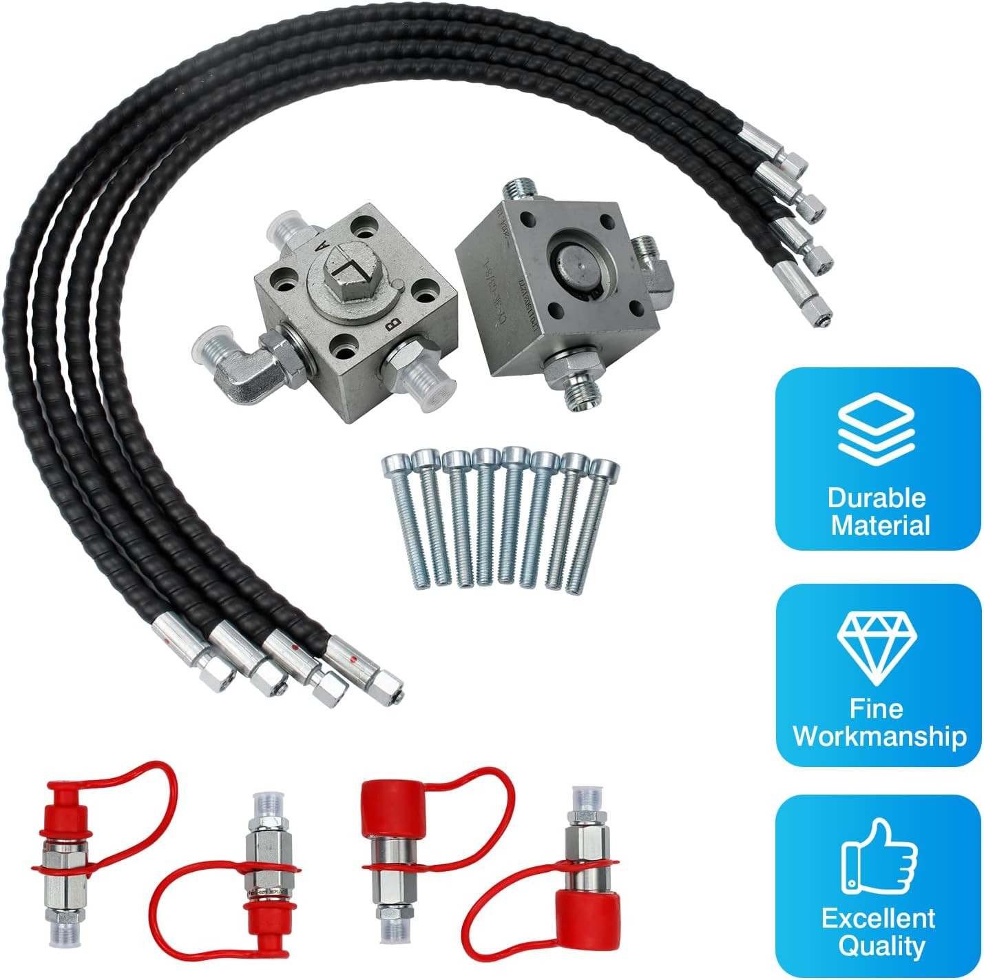 2 Three Way Diverter Valves for 1-2 ton Chinese Mini Excavator w/ Quick Connects