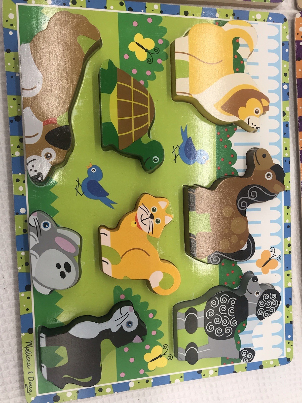 Wooden Chunky Peg Puzzle Lot 4 Melissa & Doug Zoo Farm Animals Pets Dinosaurs￼￼