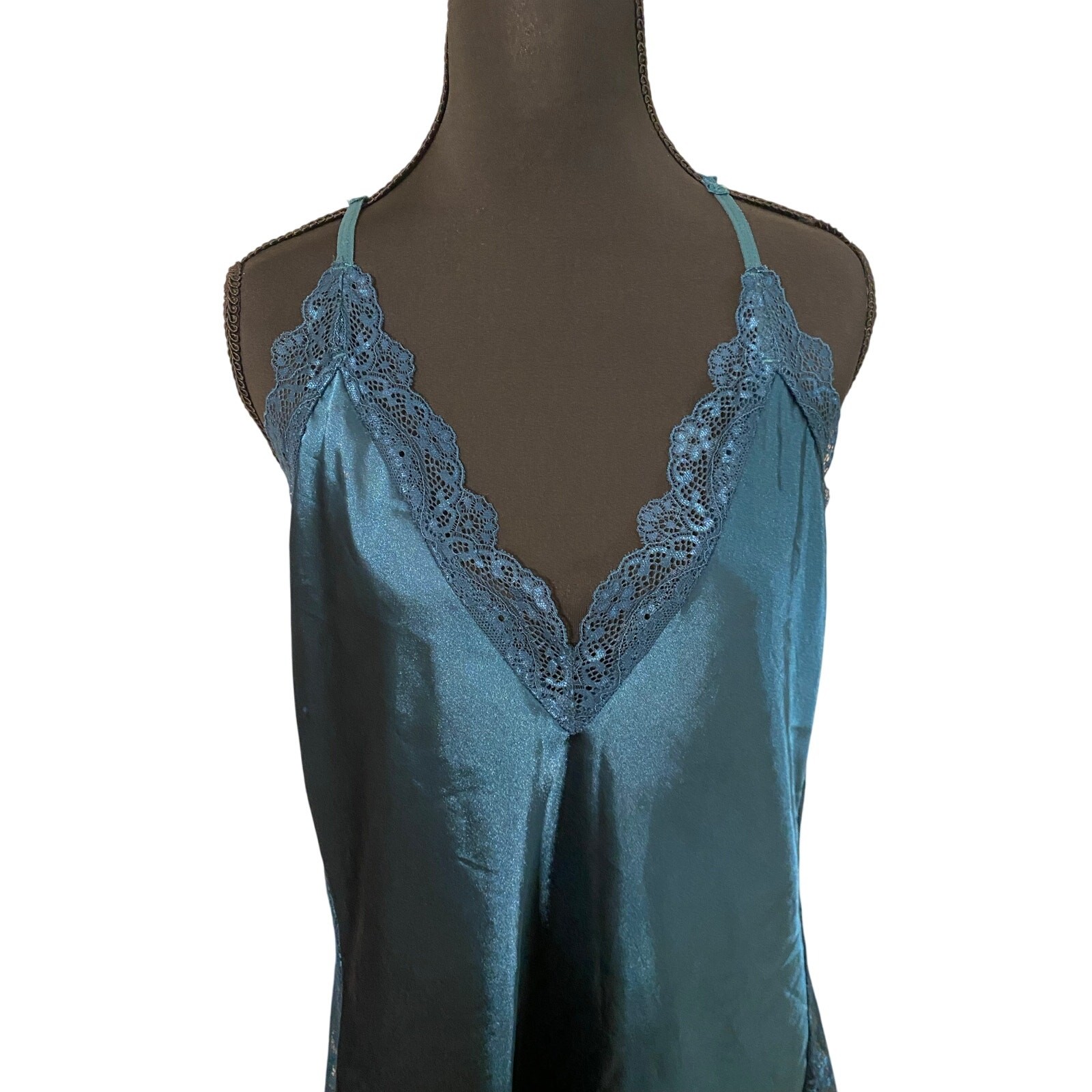 Avidlove Teal Lace Satin Slip Dress Nighty Lingerie Nightgown Large Valentine