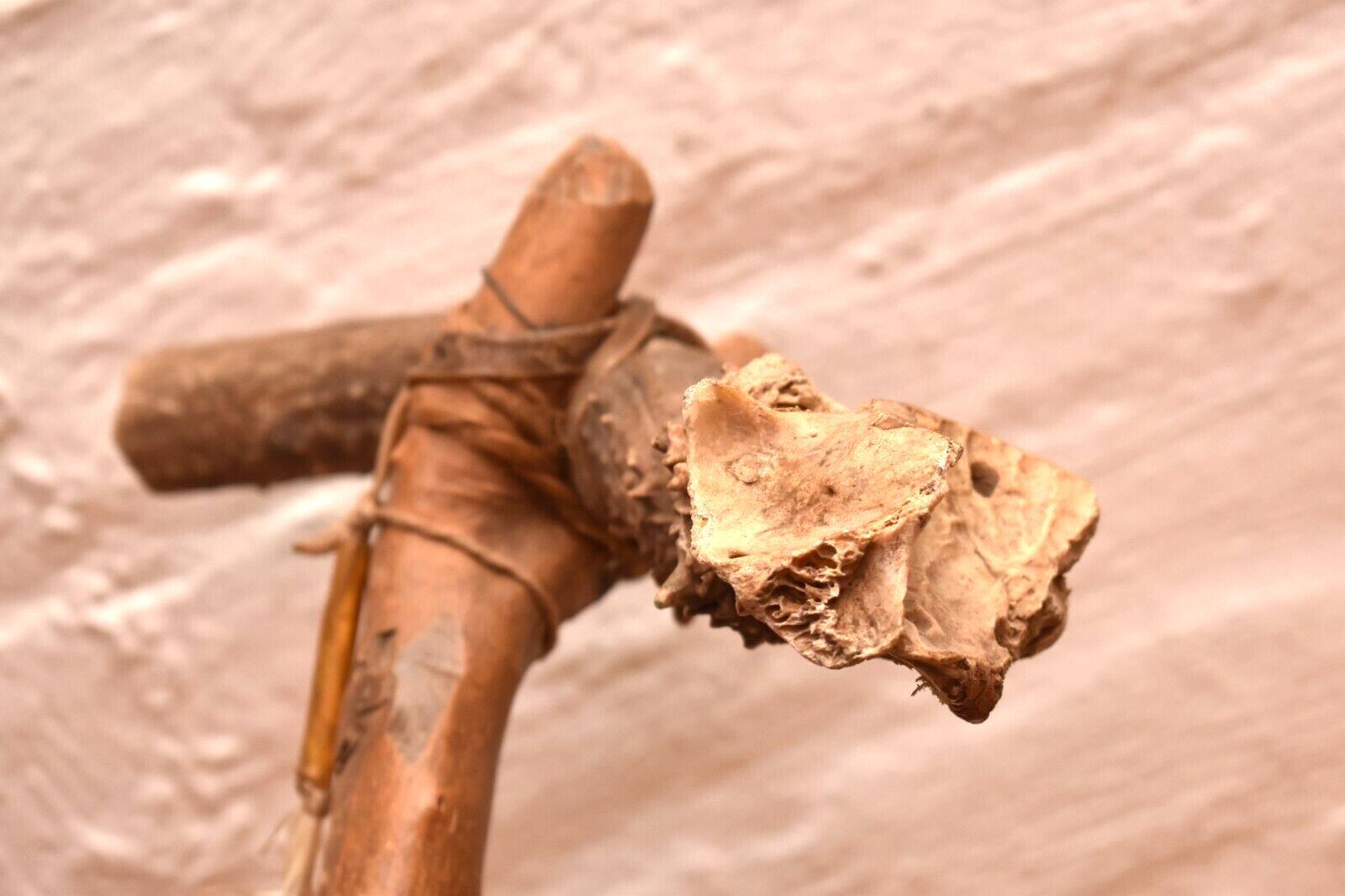 Antique Native American Indian Plains carved Wood W ANTLER war club Axe Tomahaw