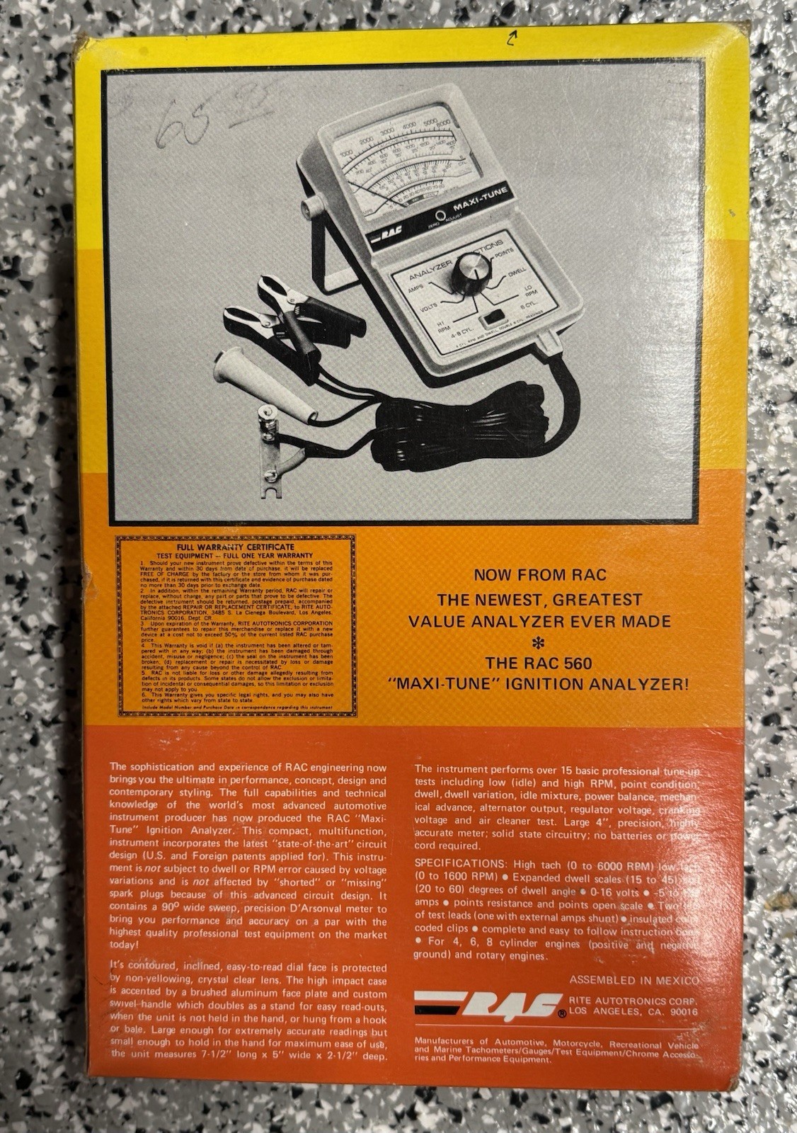 RAC Ignition Analyzer Maxi-Tune Dwell/ Tach Model 560 NOS New In Box