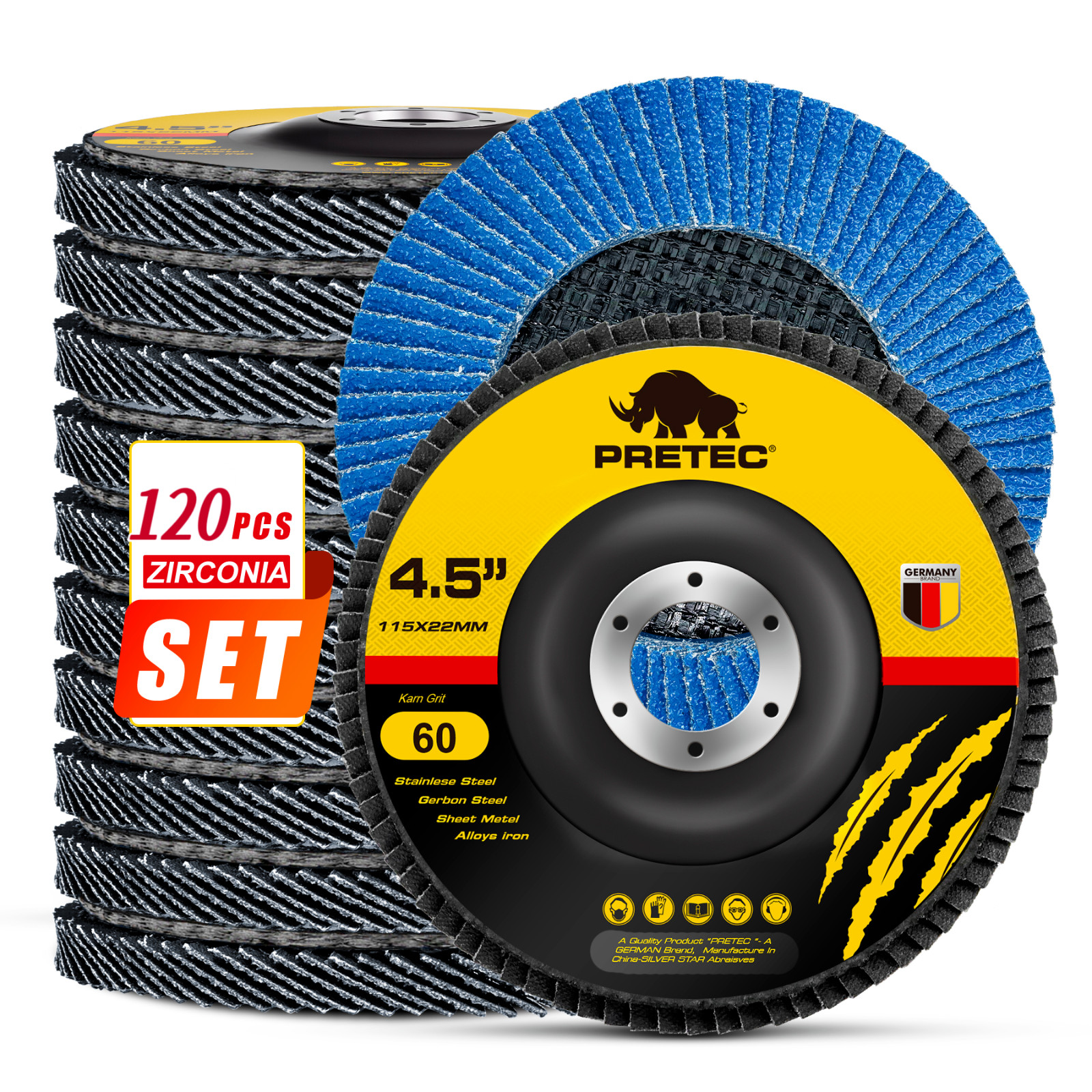 120-Pack 4-1/2" Flap Discs 60 Grit,T27 Zirconia Sanding Discs for Angle Grinder