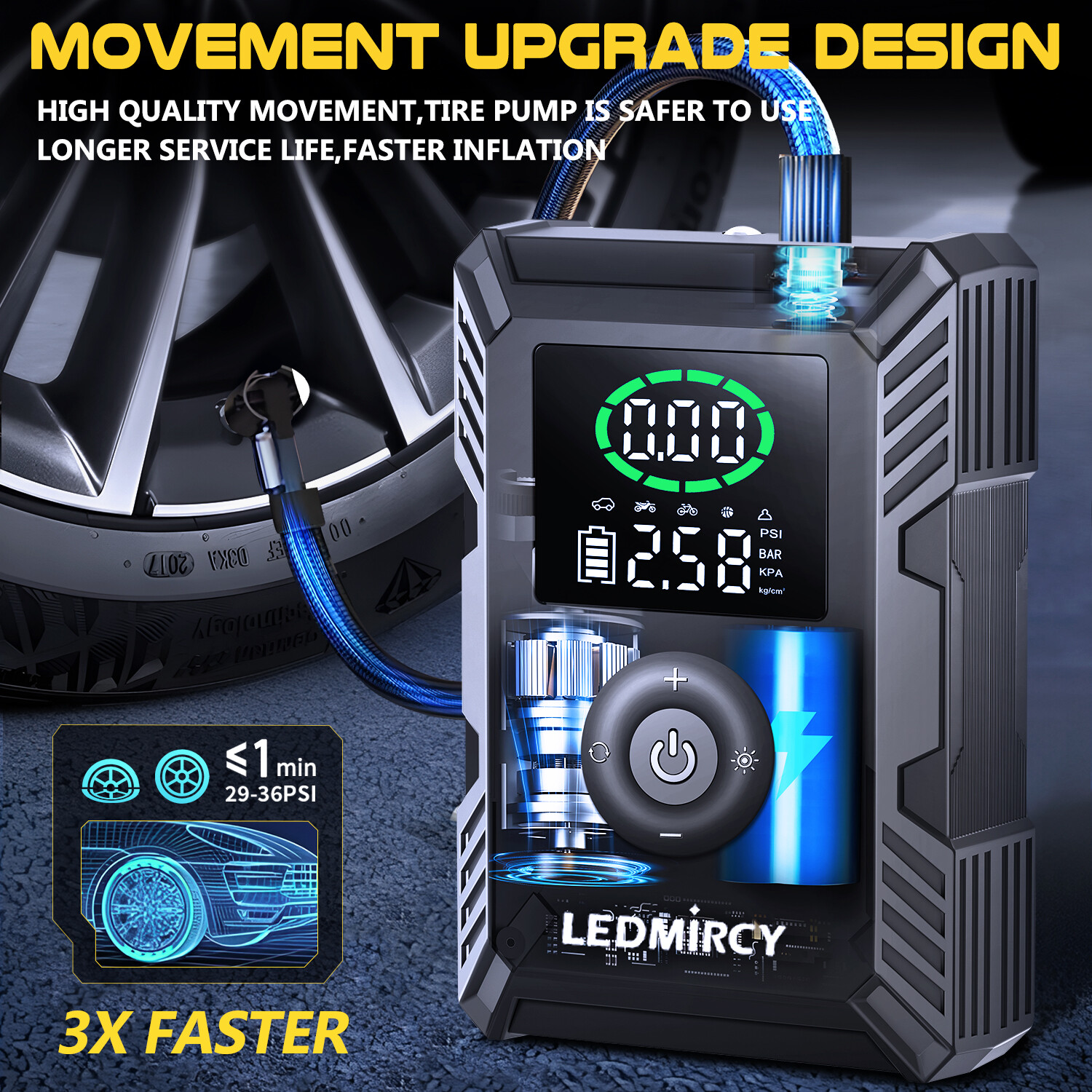 🔥150PSI Air Compressor Tire Inflator Fits Car Moto Bike Ball Air Pump Cordless