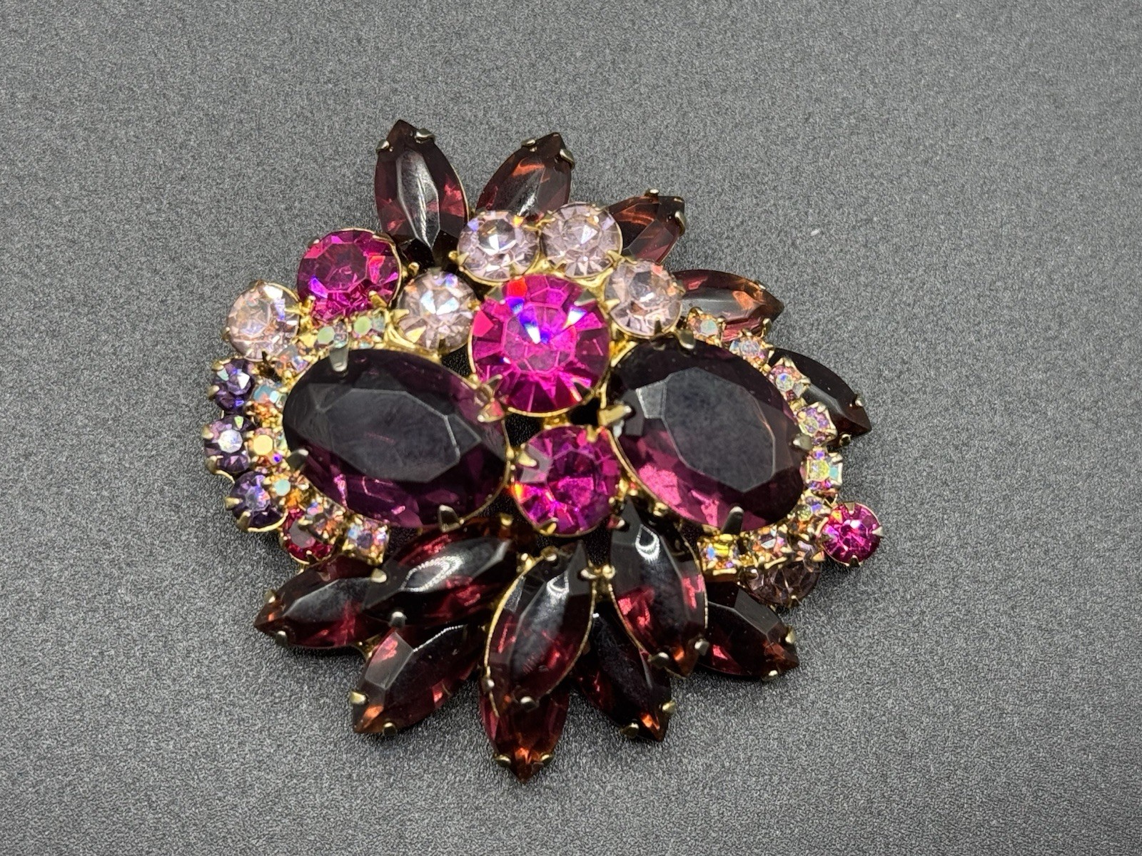 Vtg Juliana Delizza Elster 5-Link Bracelet +Brooch Lavender Mauve Hot Pink As-is