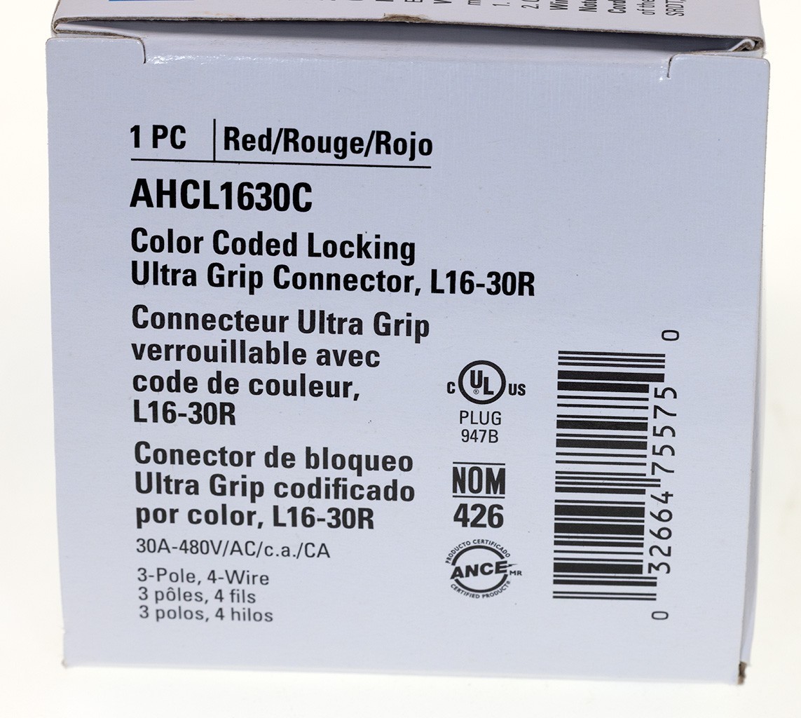 Eaton AHCL1630C Industrial Locking L16-30R 30A 480V Ultra Grip 3-Pole 4-Wire