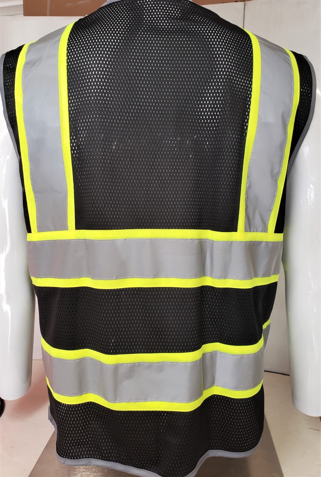Hi Visibility Reflective Black Safety Vest, New, Sizes S-2XL
