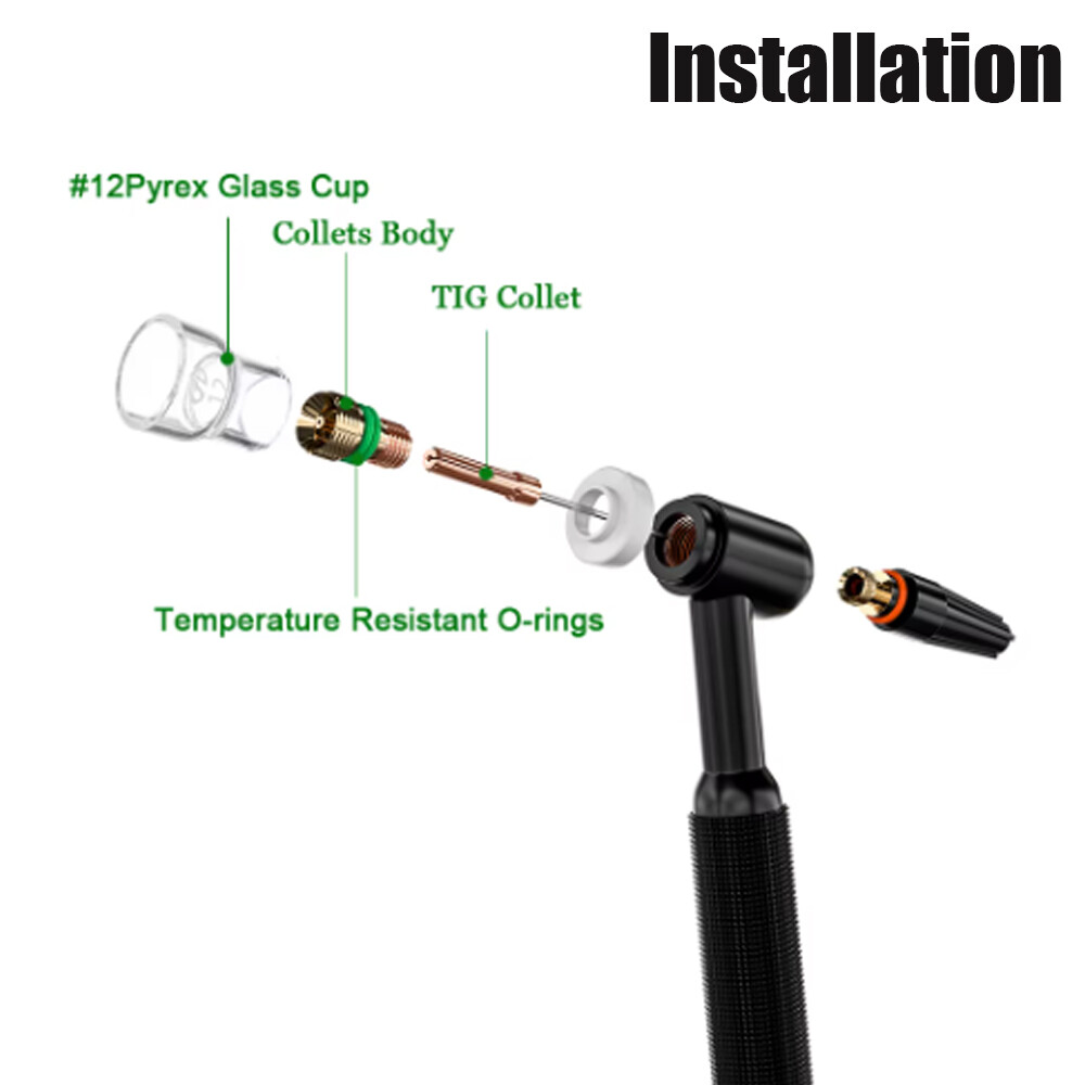 TIG Welding Torch,3/32 Gas Lens #12 Pyrex Cup 2.4mm Collet Kit for WP-17,18,26