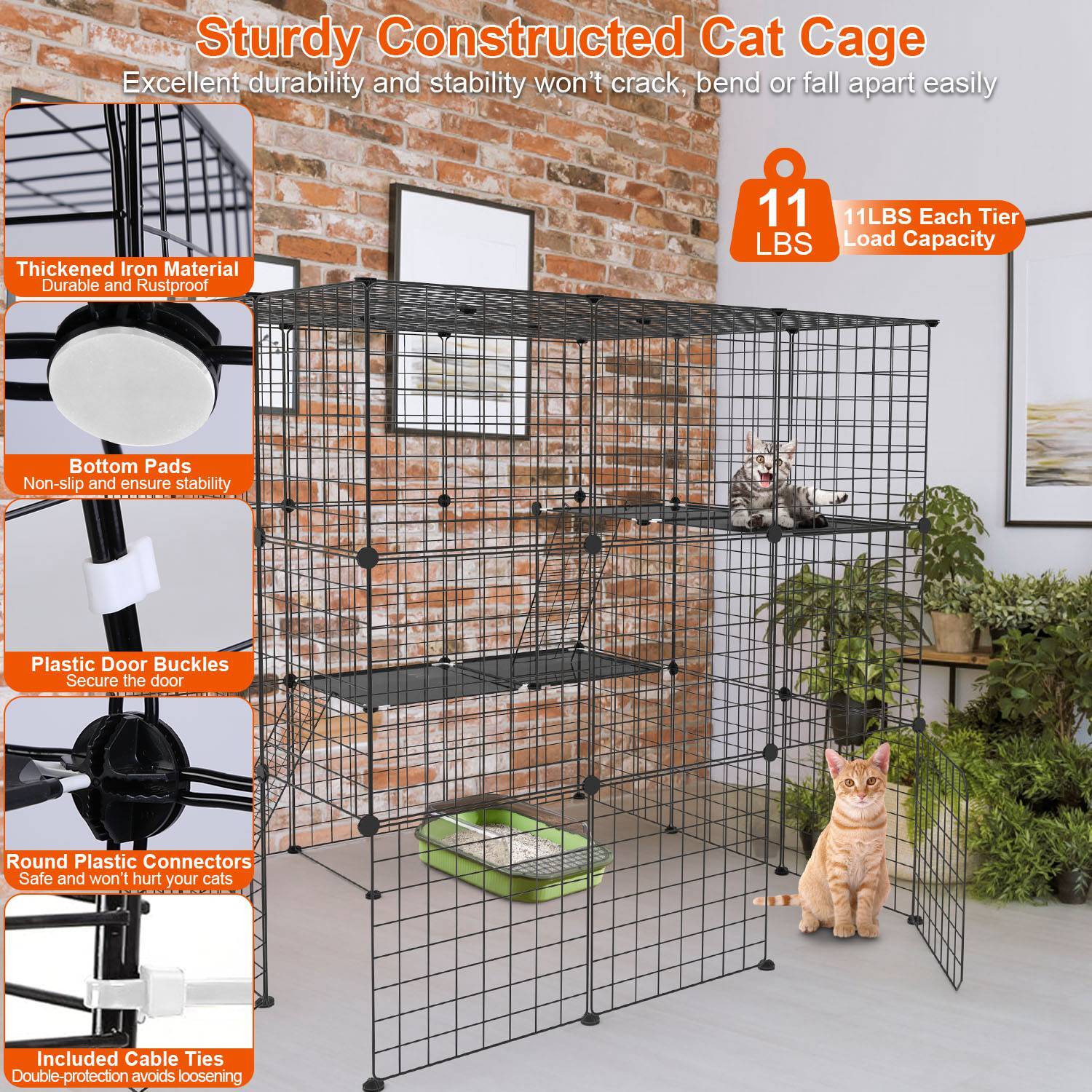 4 Type Large Cat Cage Enclosure Metal Wire Kennel DIY Playpen Catio with Hammock