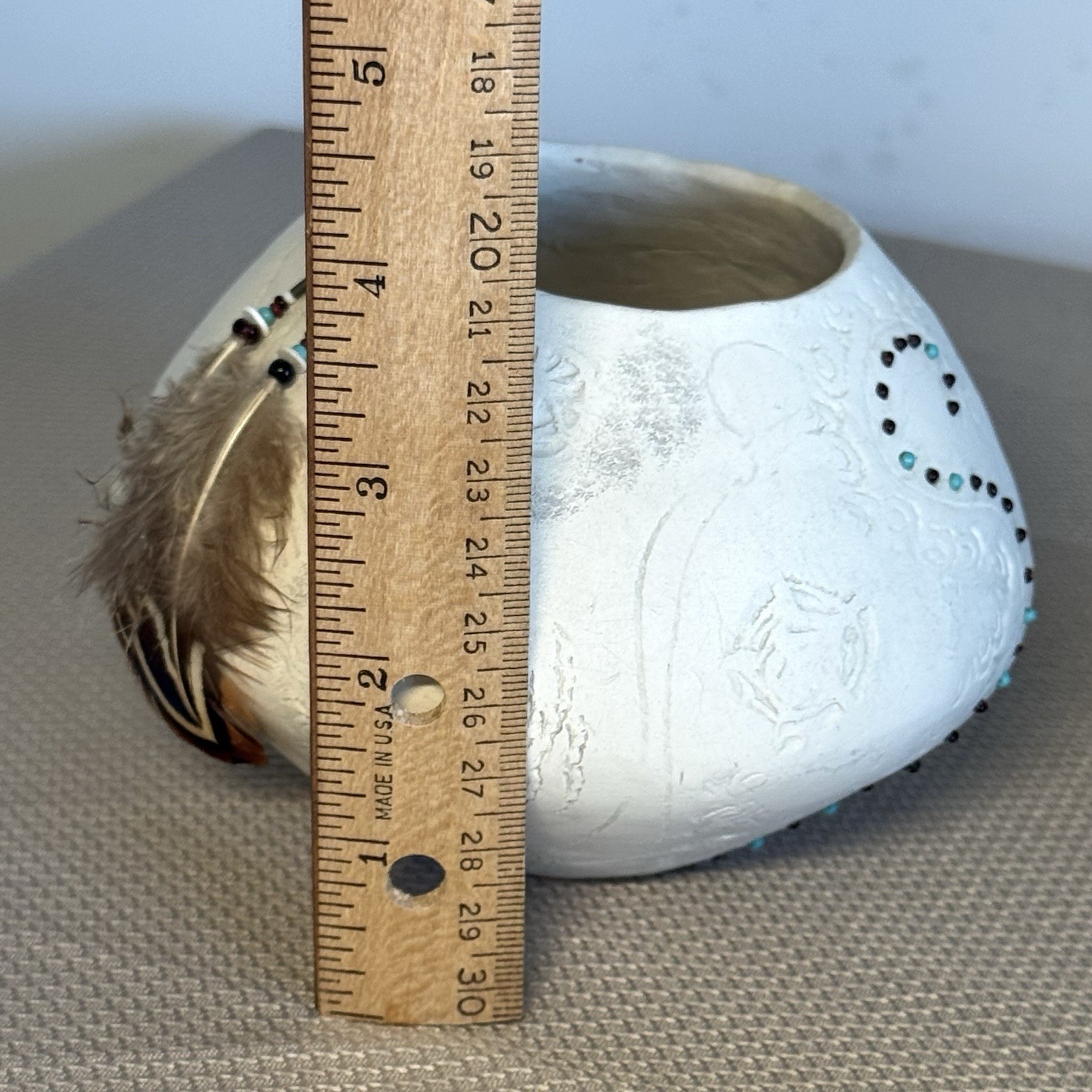 Navajo Vase Blomgren Art Piece Interior relief figurine Feathers Vintage