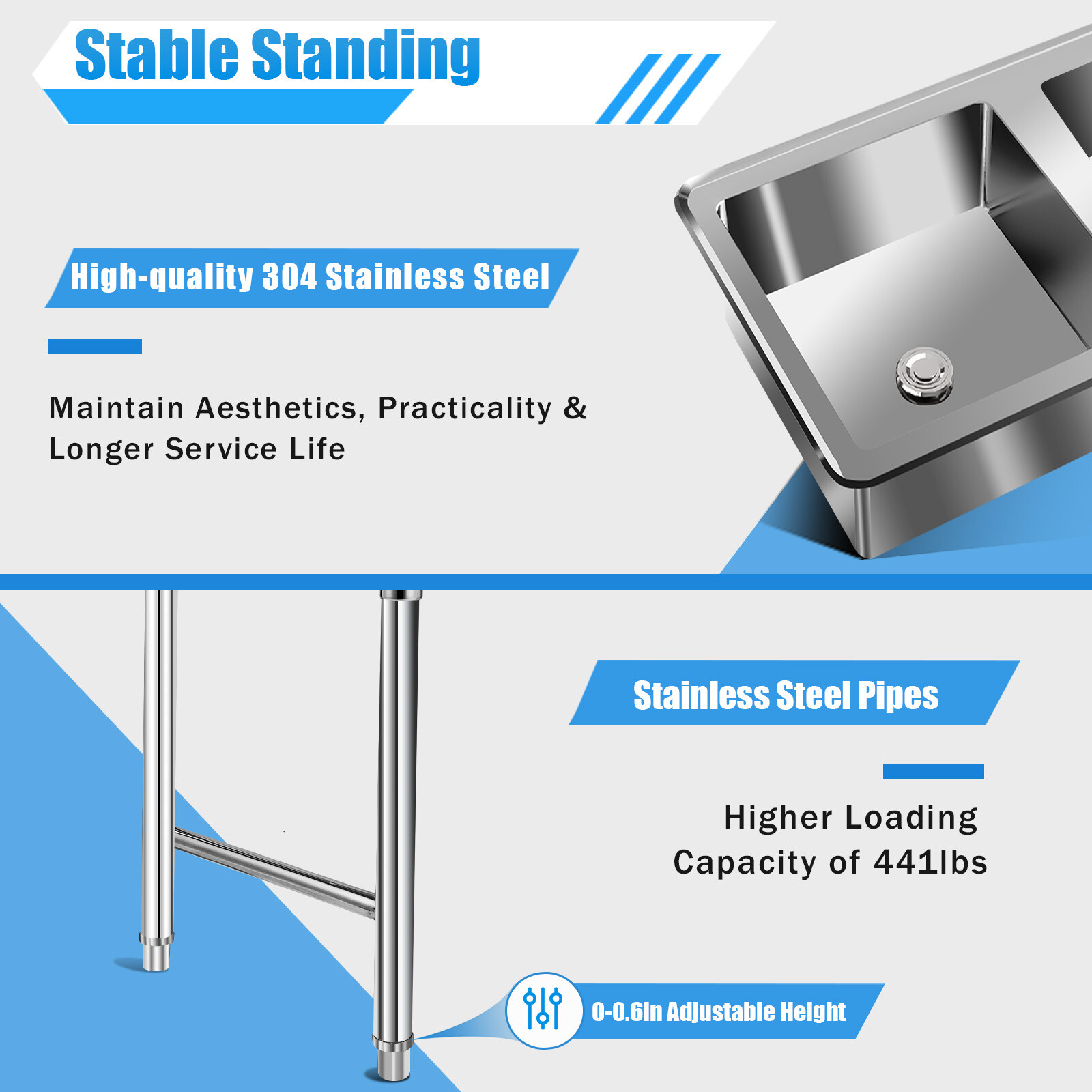 Commercial Stainless Steel 3-Compartment Sink for Kitchen & Catering Use