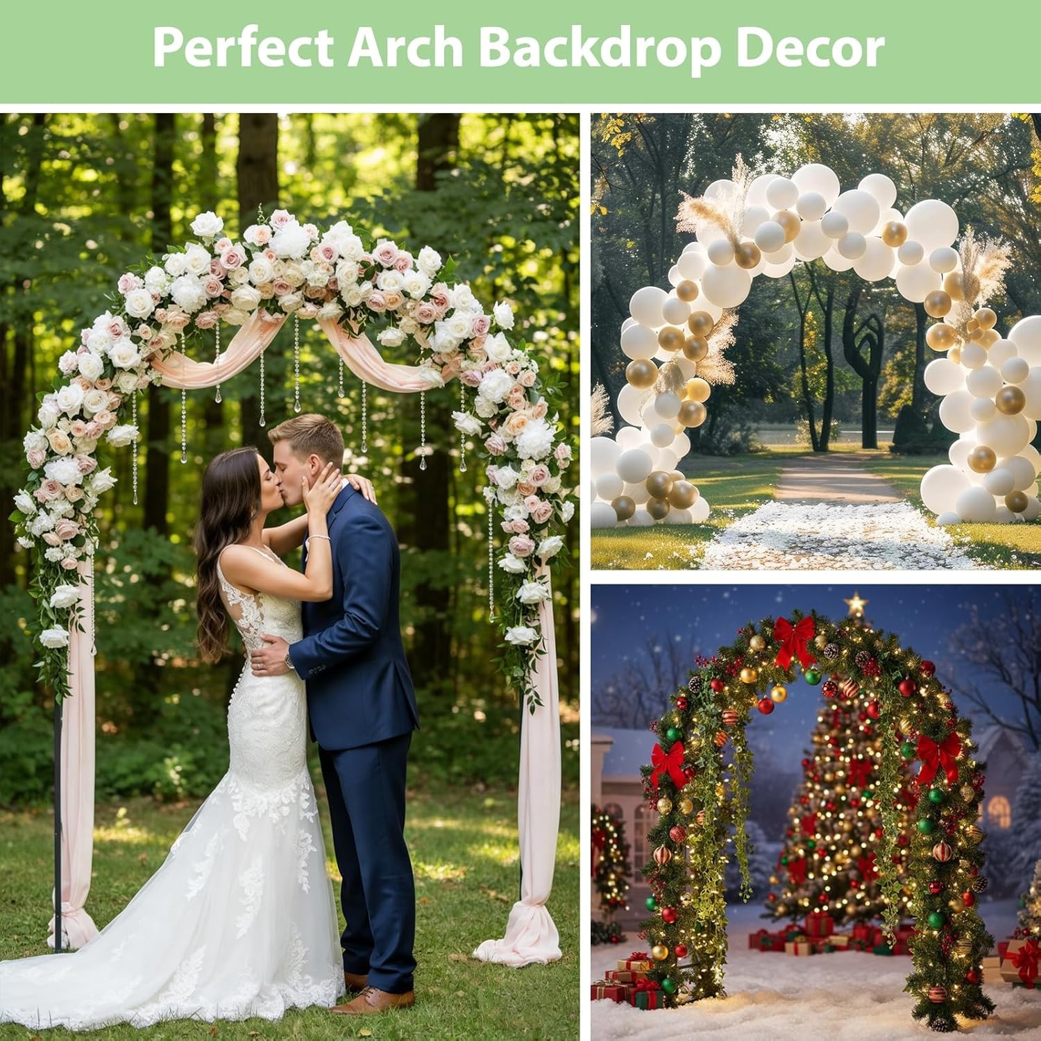 Metal Garden Arch with Ground Stakes Climbing Plant Trellis Wedding Frame Decor