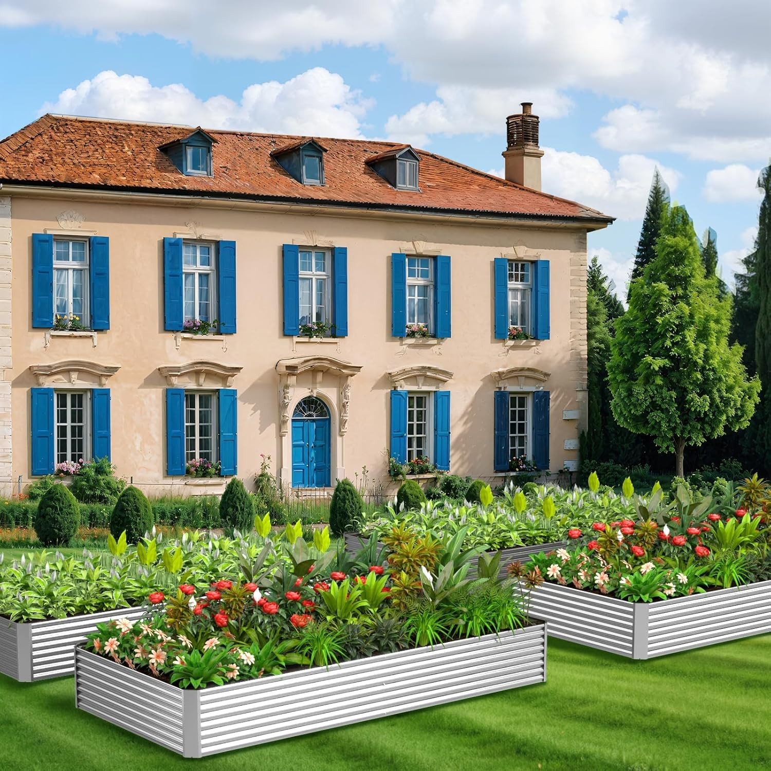 3 Pack Galvanized Raised Garden Bed Outdoor,Metal Garden Bed for Vegetables,Abov