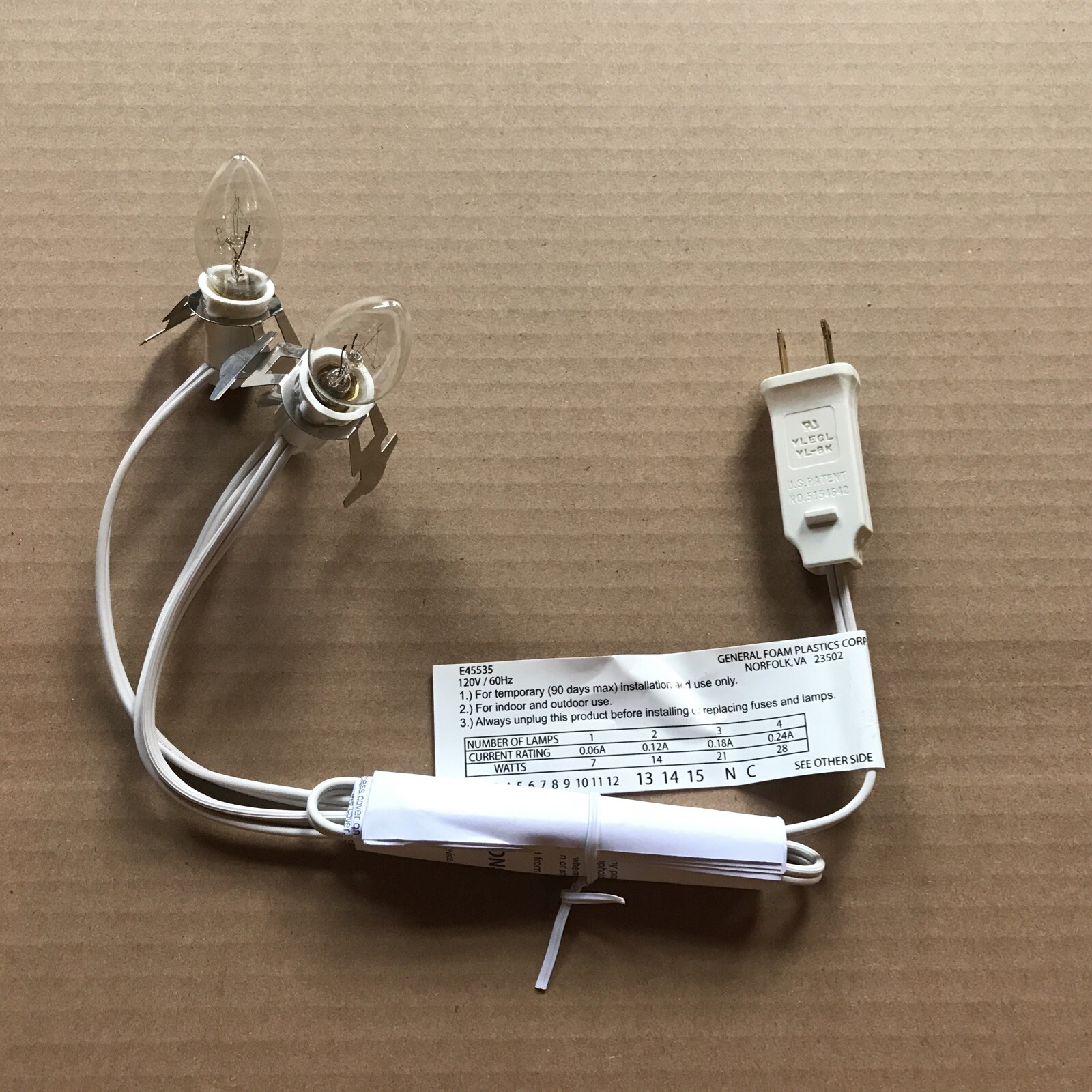 Blow Mold Light cord C 7 Clip In 2 BULBS NEW ORIGINAL General Foam Replacement