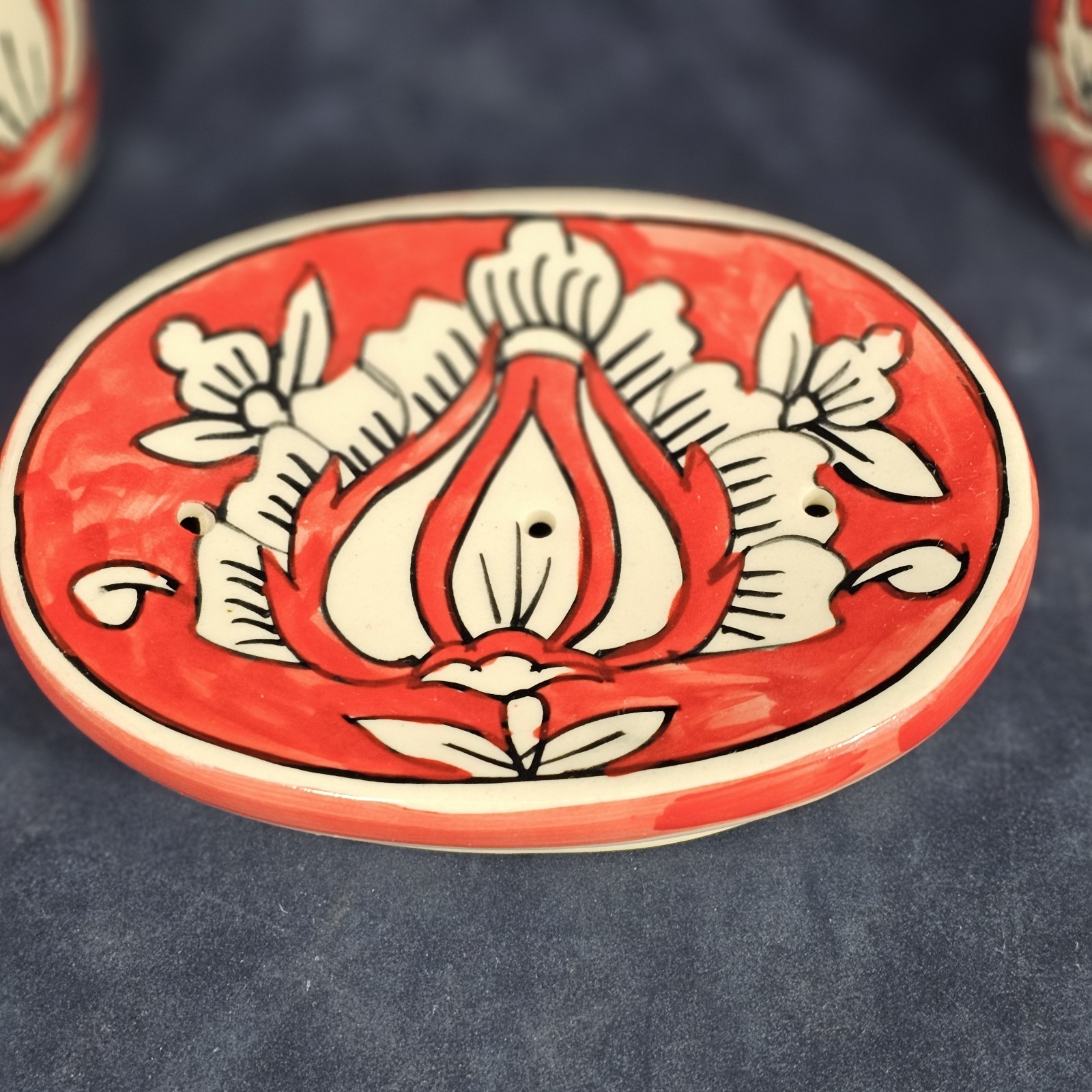 bathroom accessories Hand Painted Ceramic Tooth Brush Soap Drinking Cup India