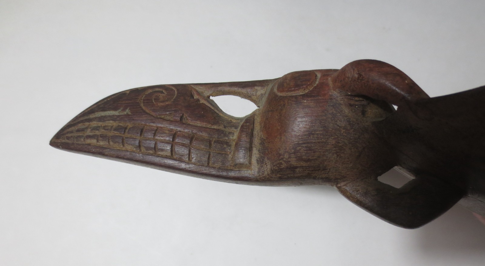 RARE! ANTIQUE! c1900 BORNEO "ASO DRAGON" CARVED WOOD BOWL w WEAVED RATTAN RIM