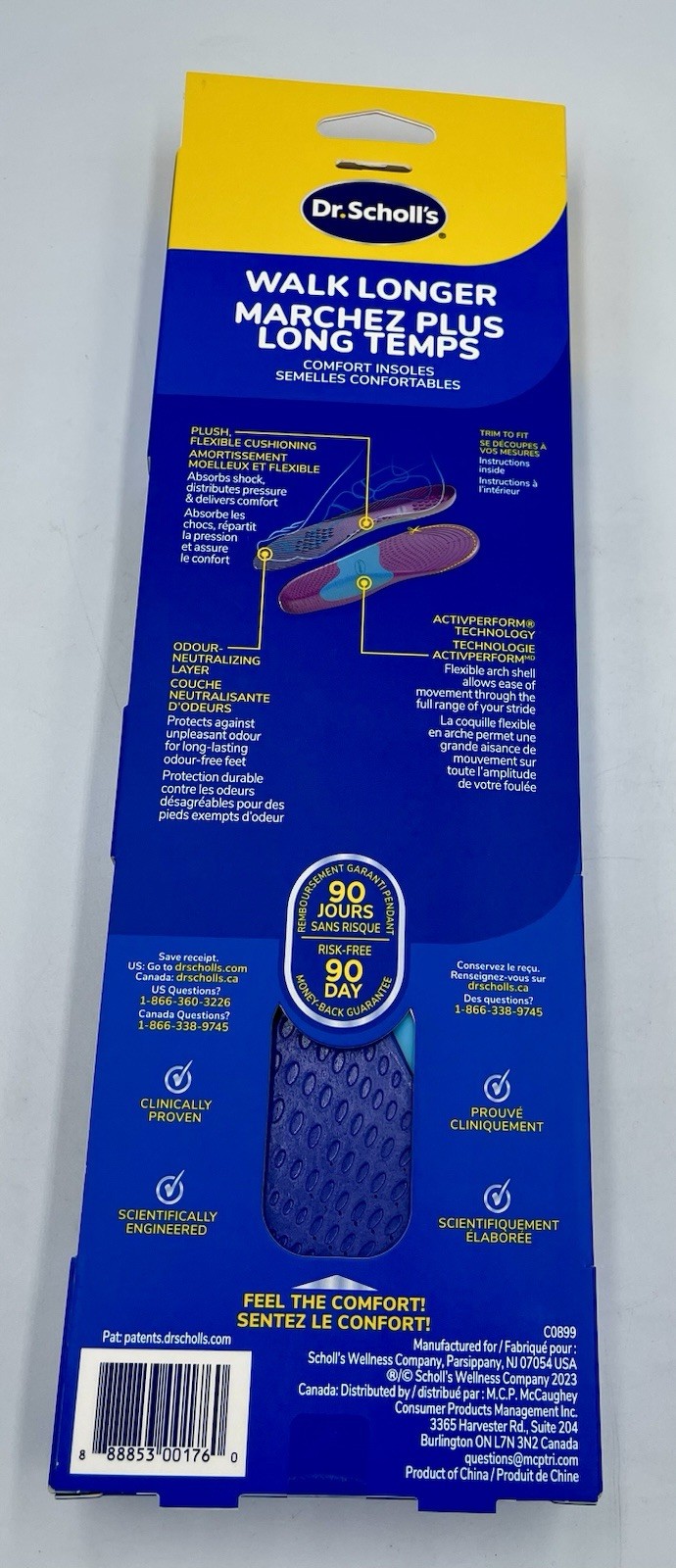 2 Pair -Dr.Scholl’s Walk Longer Plush Foam Insoles Men 8-14 Blue AP2 : 4 PCS