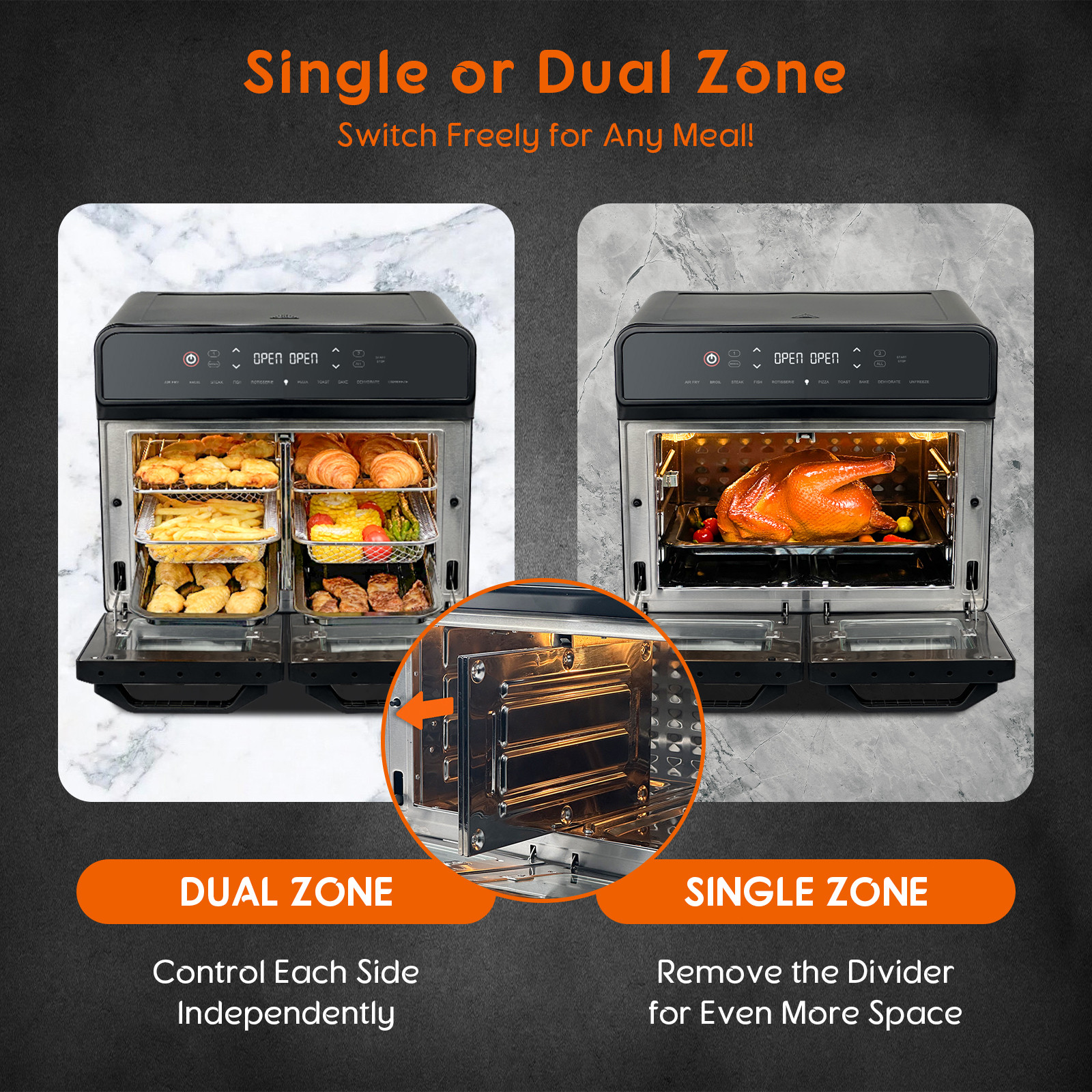 24QT Stainless Steel Dual Zone Air Fryer Oven with Rotisserie,Toaster Oven