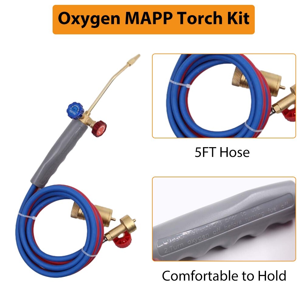 Oxygen MAPP Torch Kit W/ Pressure Meter W/ Tank Support, Glasses And Flint Spark