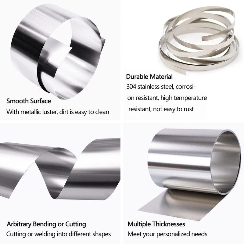 0.1mm - 1mm Thick 304 Stainless Steel Flat Bar Metal Strip Sheet Foil Band Roll
