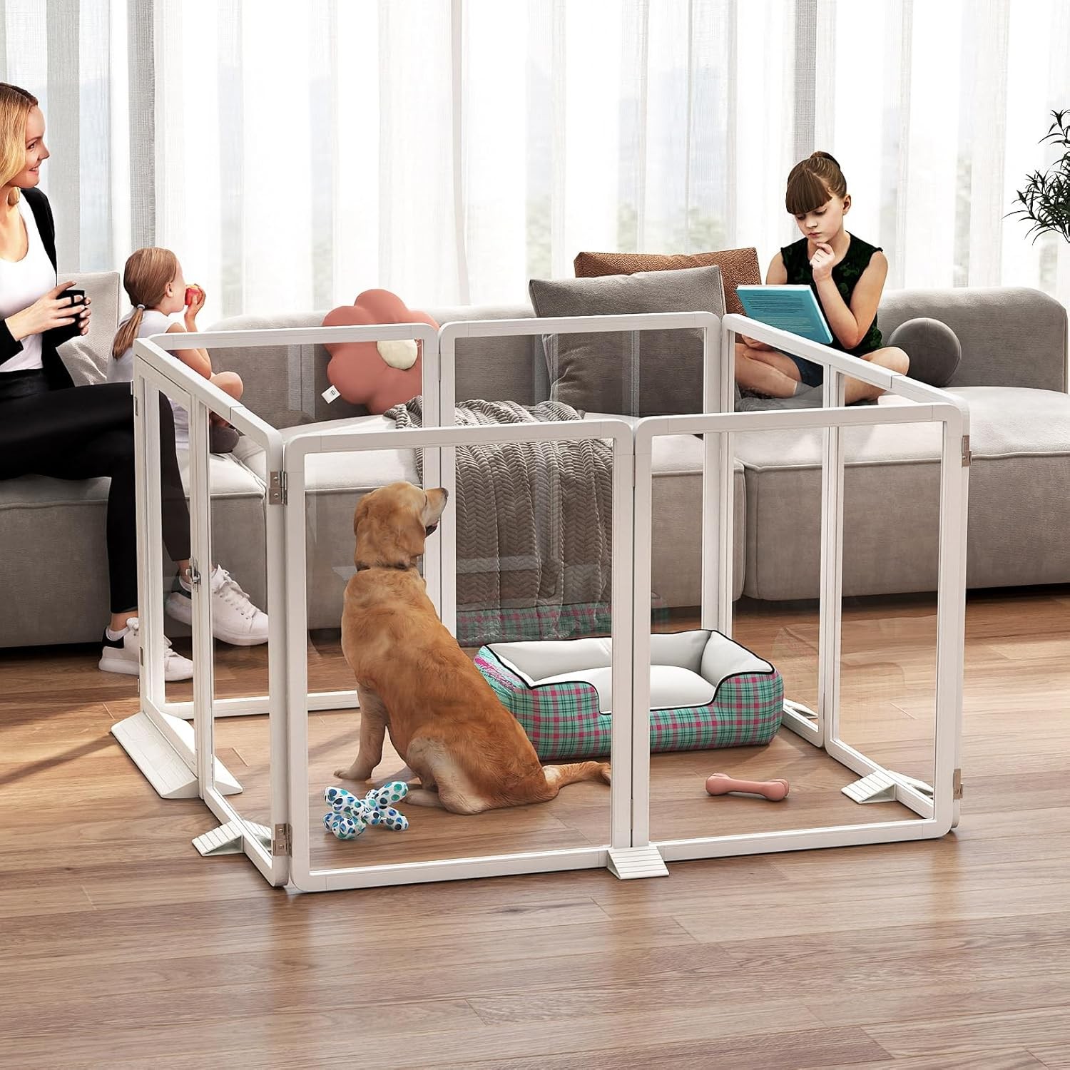 NAIZEA 26"H Clear Acrylic Dog Playpen Indoor, Puppy Cat Pet Play Pen 8 &10 Panel
