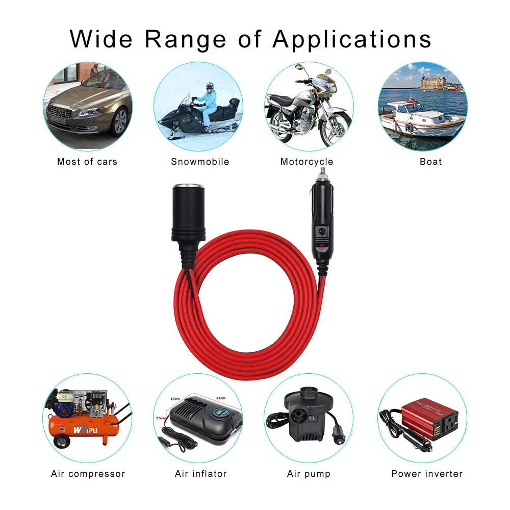 12V Cigarette Lighter Extension Cord Cable 12 FT Heavy Duty DC Power Socket Plug