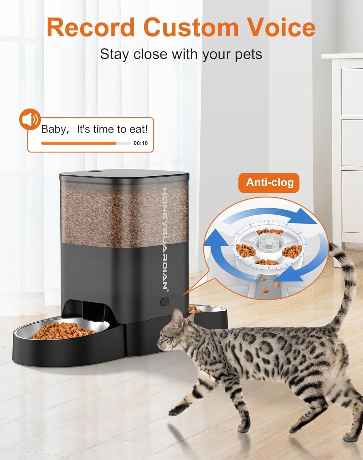 Large 5L Smart Automatic pet Feeder ,5G WiFi Control & Stainless Steel Bowl