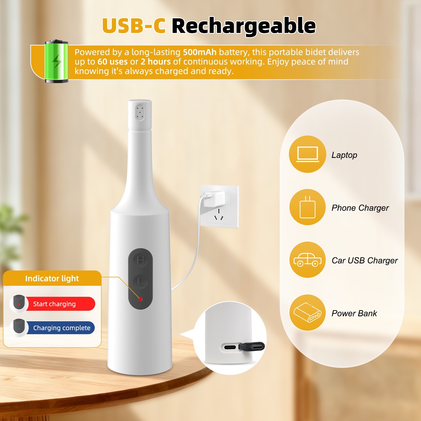 Portable Bidet for Travel High Pressure Electric Handheld Bidet Sprayer 4 Modes