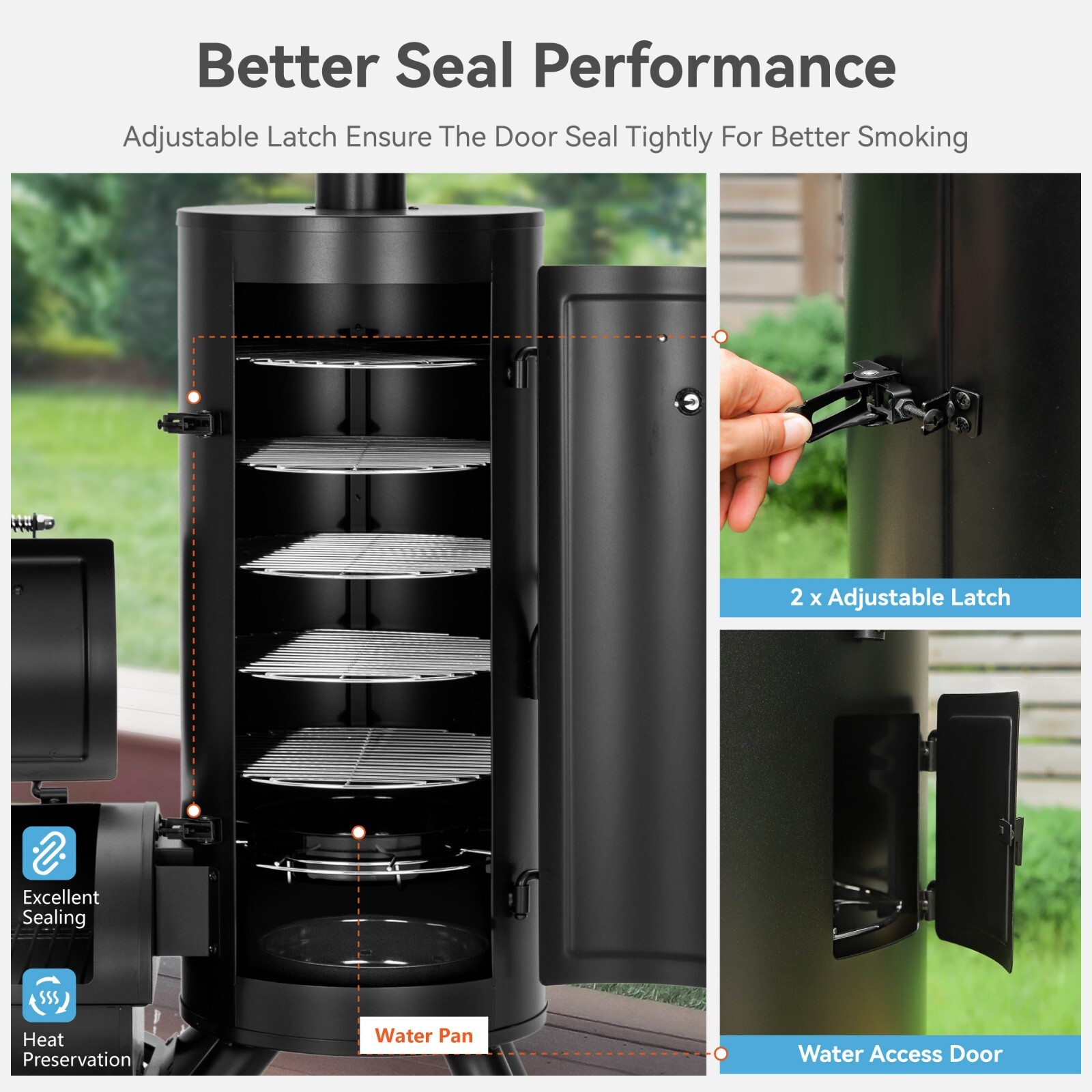 Outdoor BBQ Gill Vertical Offset Charcoal Smoker & Grill Extra Large Heavy-Duty