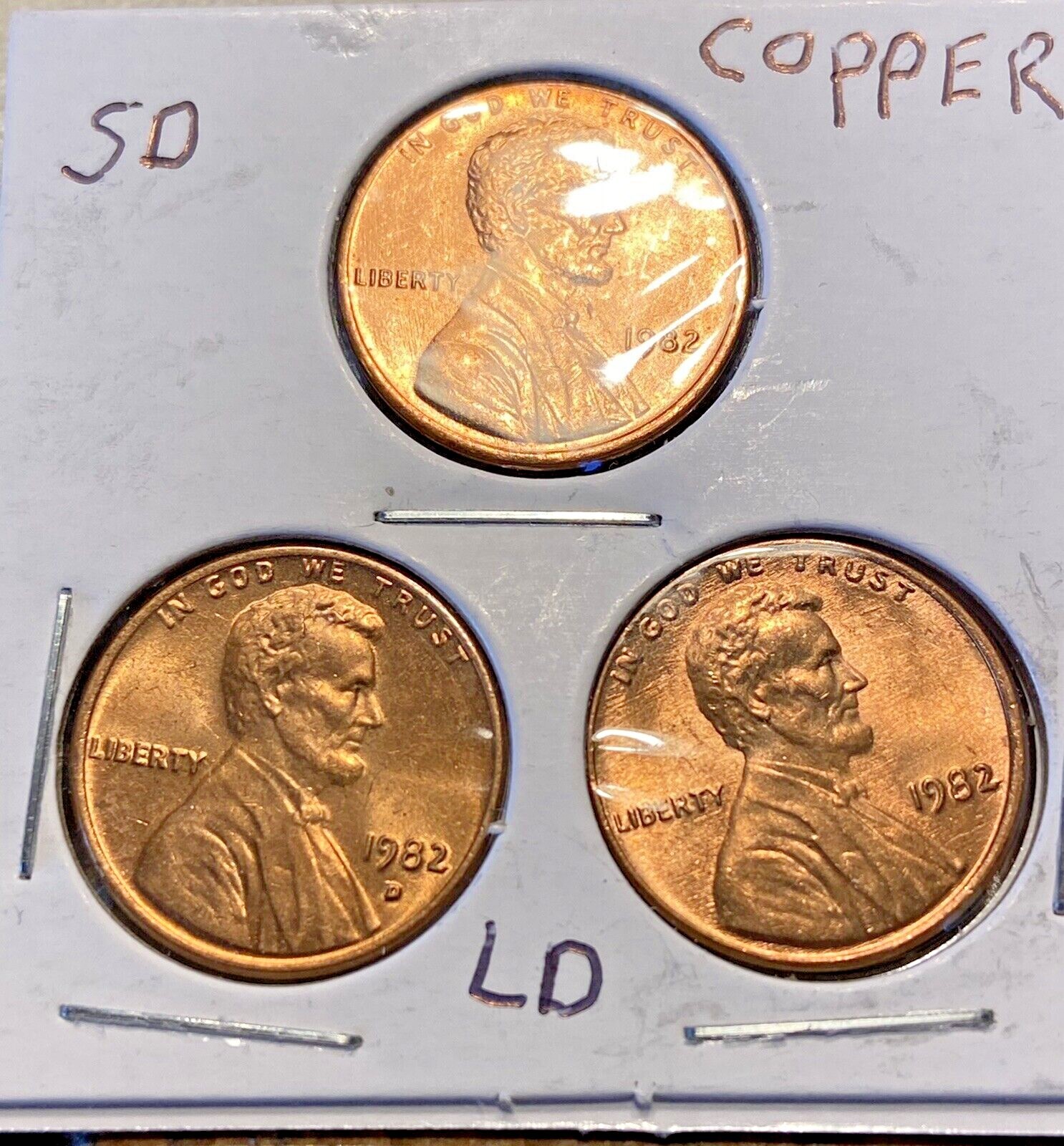 1982 P D Lincoln Cent Uncirculated 7 Coin Variety Set Small & Large Copper &Zinc