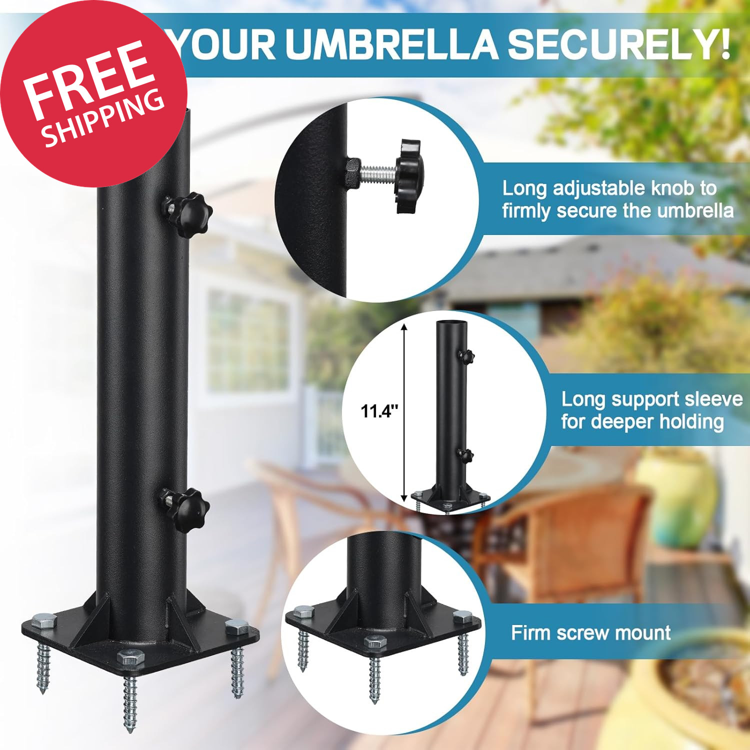 Heavy Duty Deck Umbrella Mount Patio Outdoor Flag Pole Holder Base Bracket