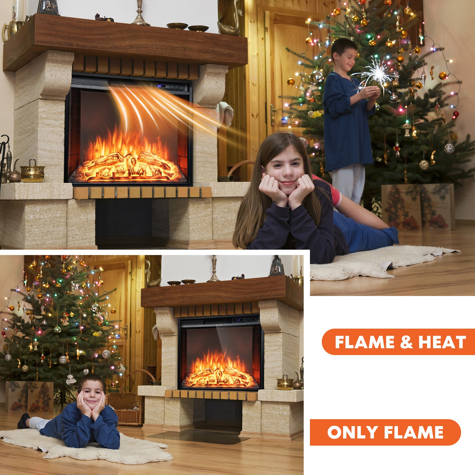 Costway 26" Recessed Electric Fireplace heater W/ Remote Control 750W/1500W