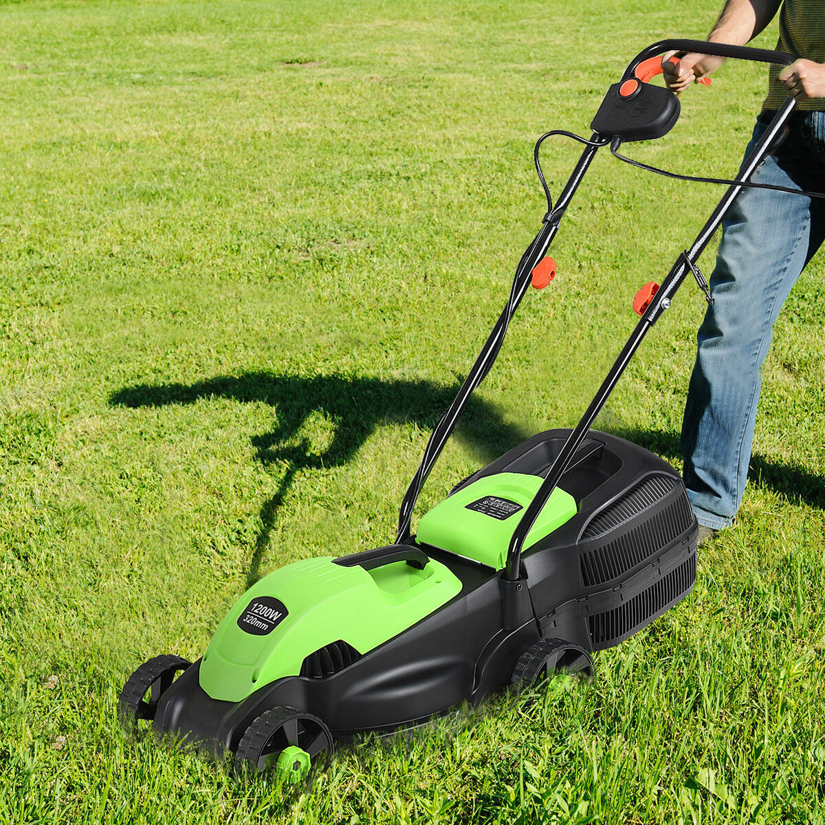 Costway 12 Amp 14-Inch Electric Push Lawn Corded Mower With Grass Bag Green